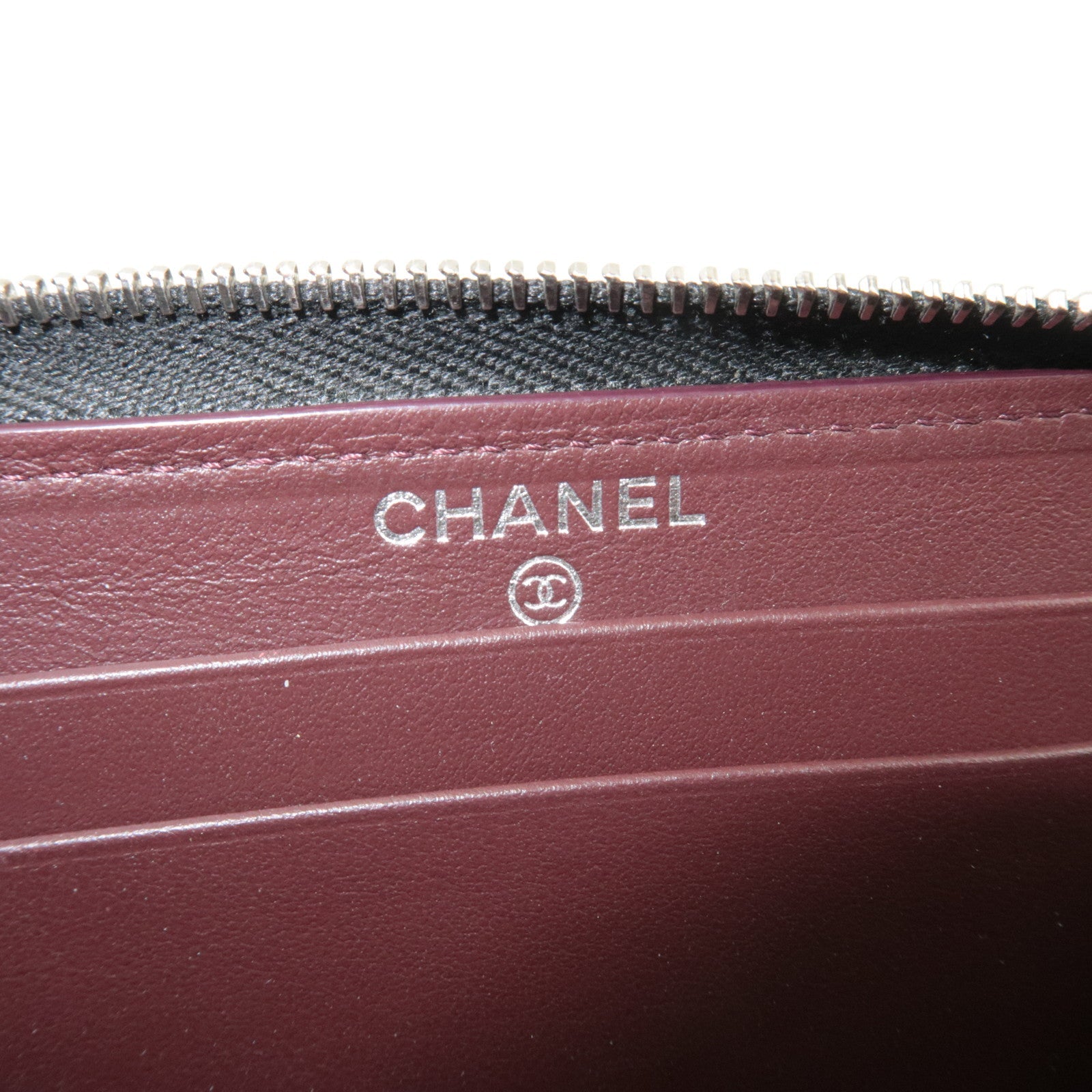 CHANEL Round Zipper Long Wallet Caviarskin Black Silver HDW 31727645 *Box, Dust bag, G card