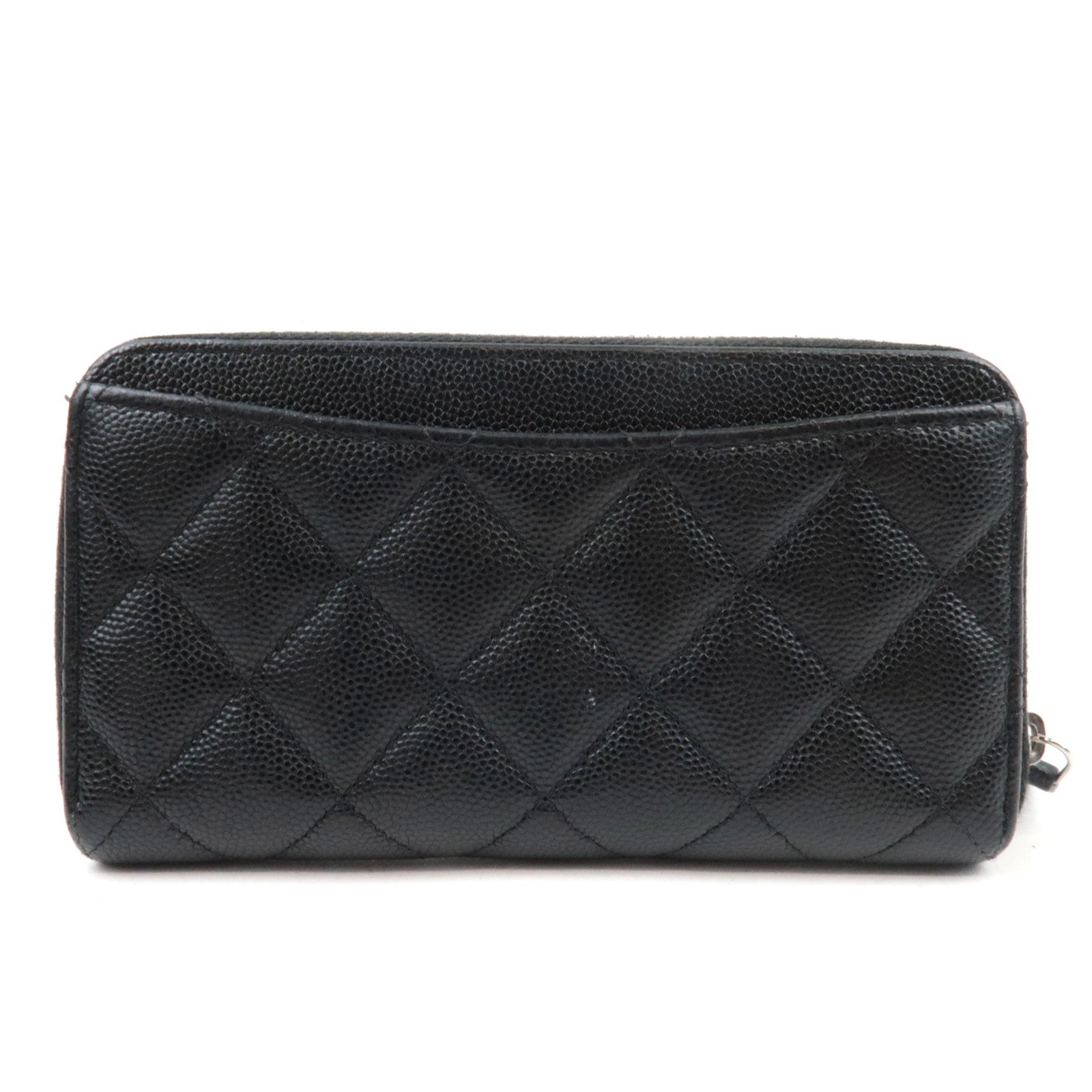 CHANEL Round Zipper Long Wallet Caviarskin Black Silver HDW 31727645 *Box, Dust bag, G card