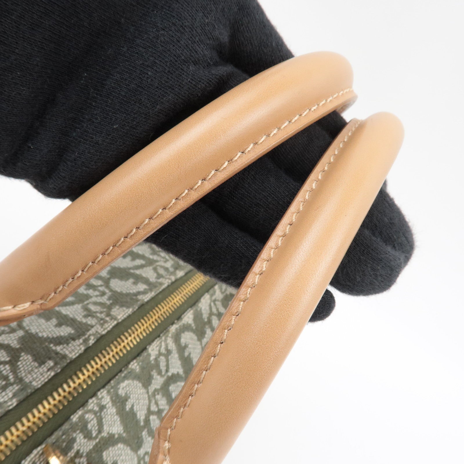 Christian Dior Trotter Boston Bag Canvas Leather Green *Key Lock