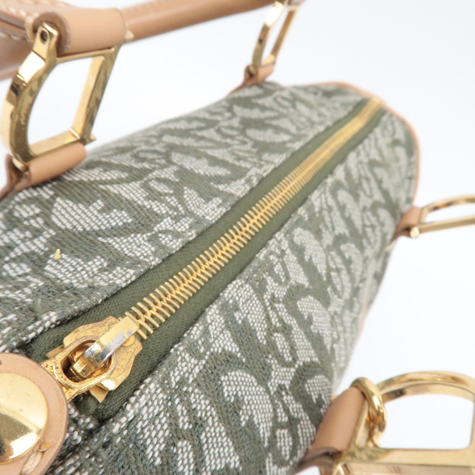 Christian Dior Trotter Boston Bag Canvas Leather Green *Key Lock