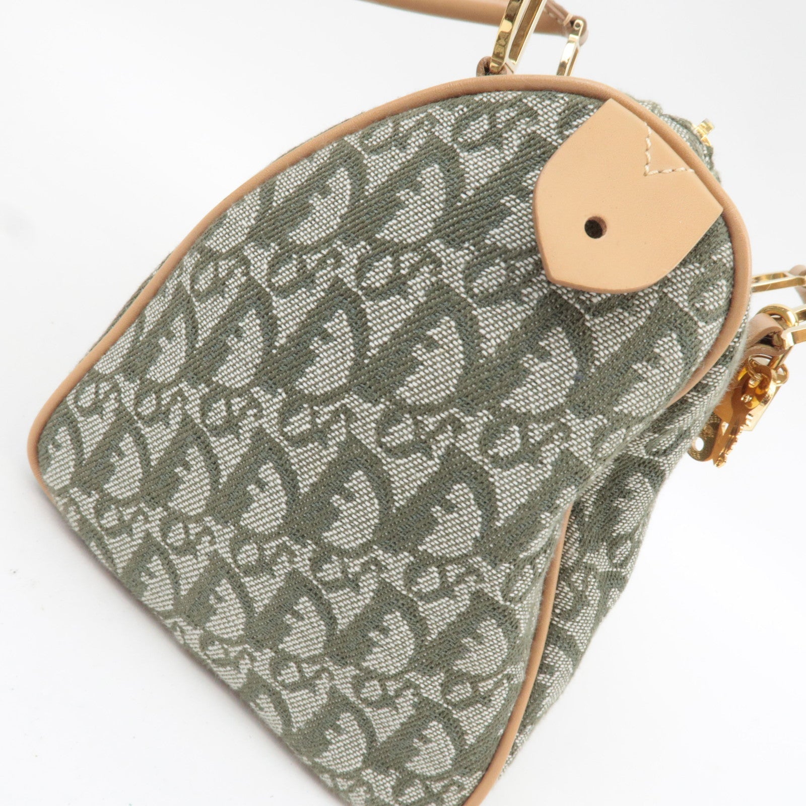 Christian Dior Trotter Boston Bag Canvas Leather Green *Key Lock