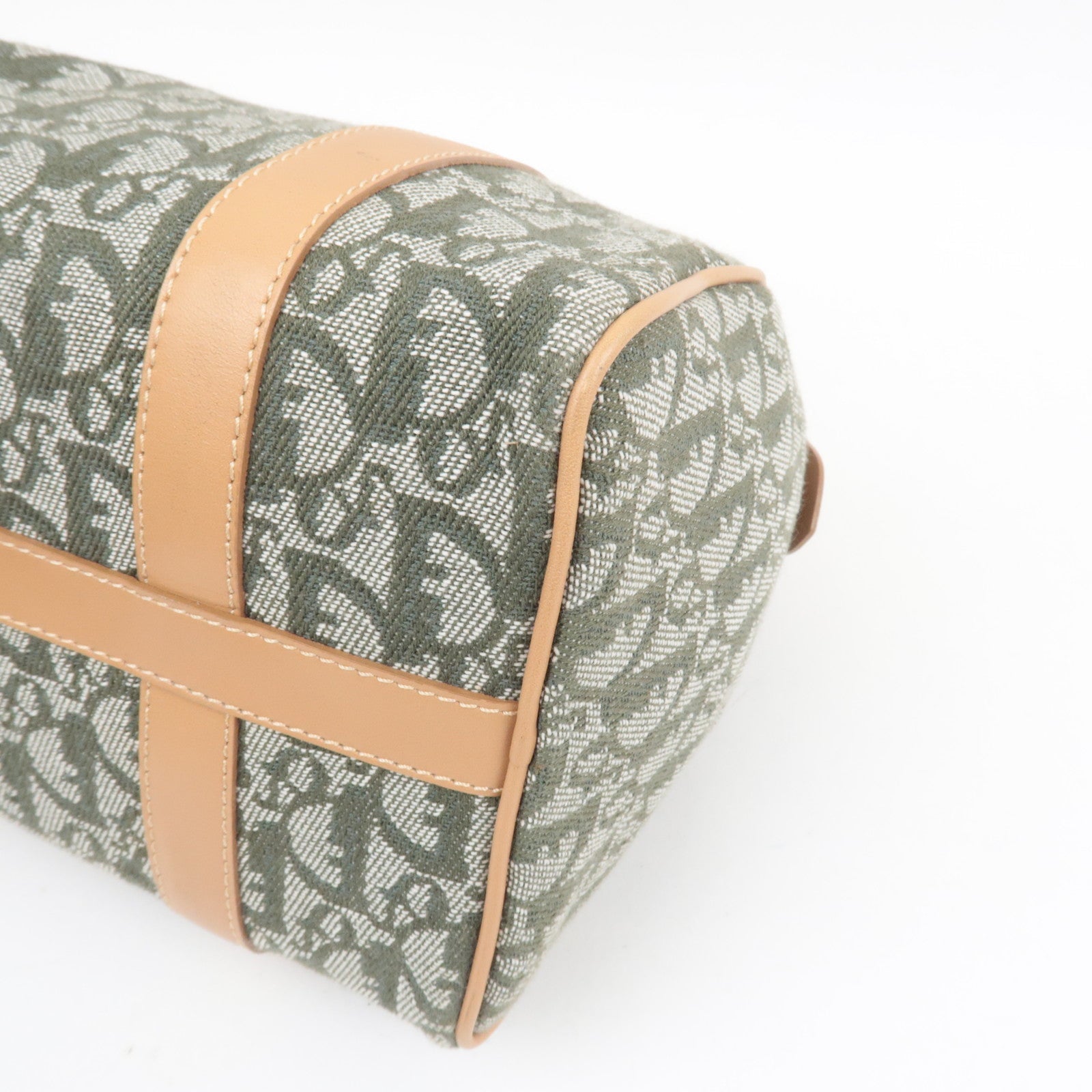 Christian Dior Trotter Boston Bag Canvas Leather Green *Key Lock