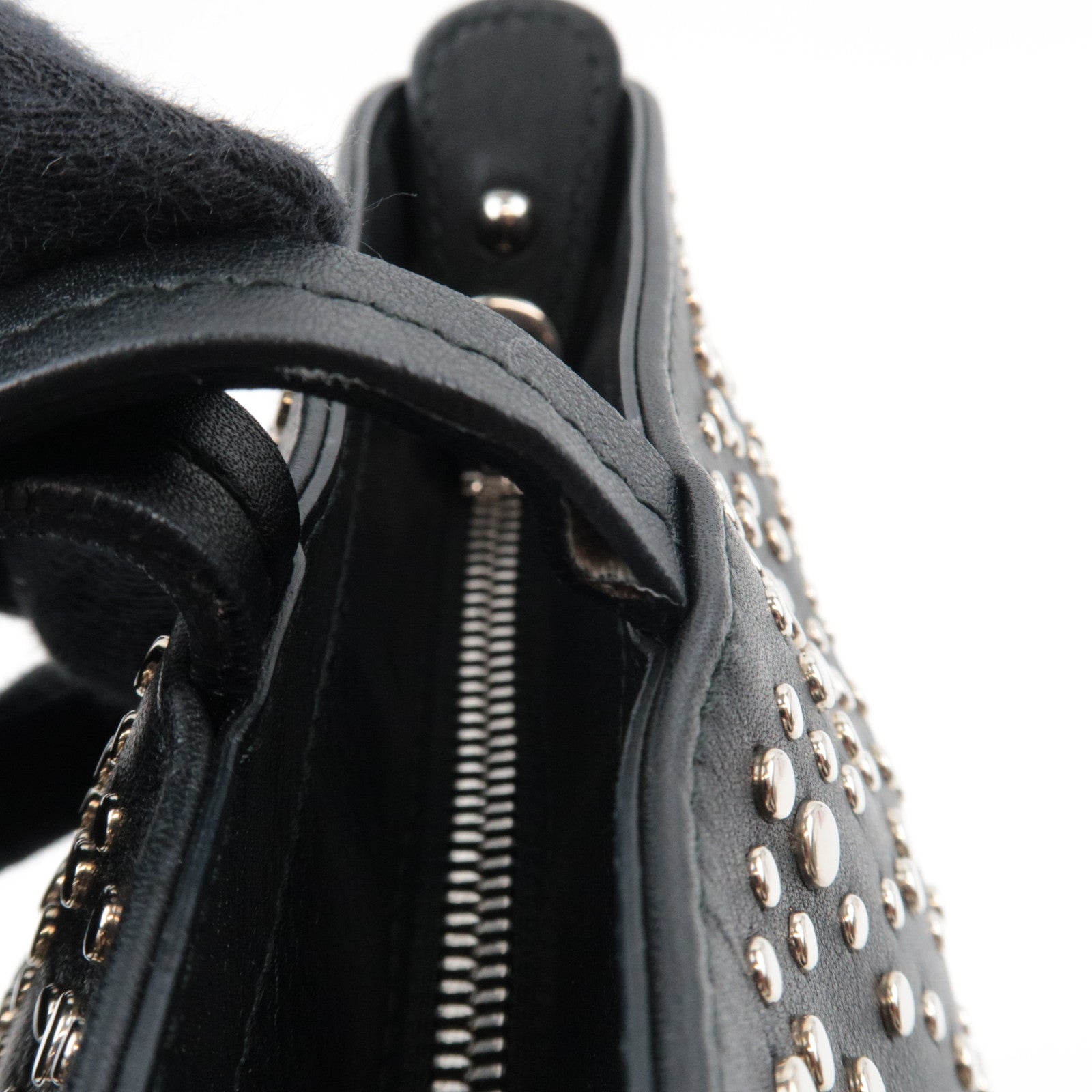 Ferragamo Gancini Studded Tote Bag Leather Black *Dust bag