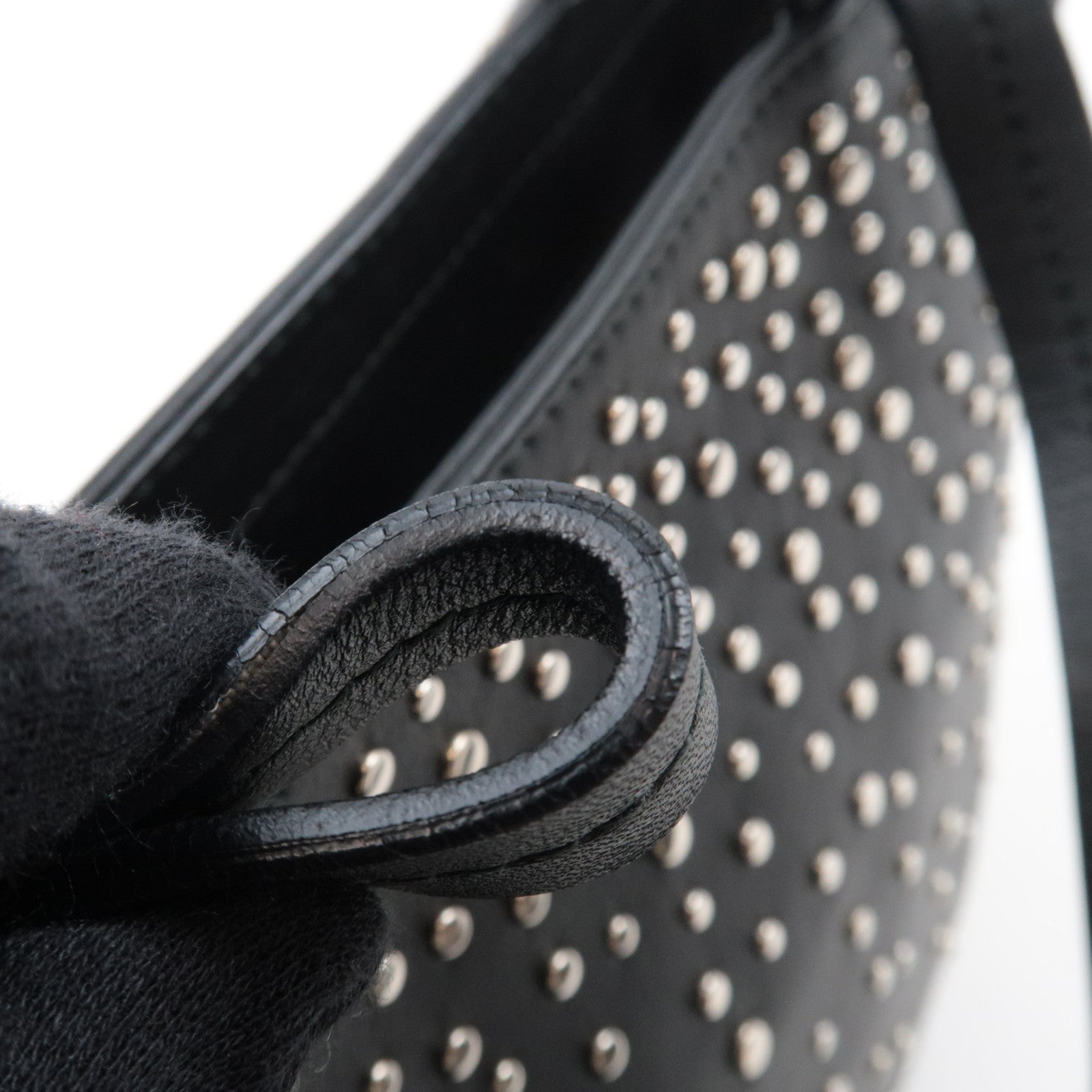 Ferragamo Gancini Studded Tote Bag Leather Black *Dust bag