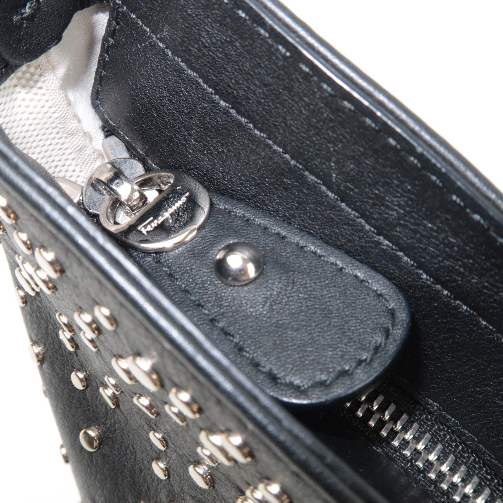 Ferragamo Gancini Studded Tote Bag Leather Black *Dust bag