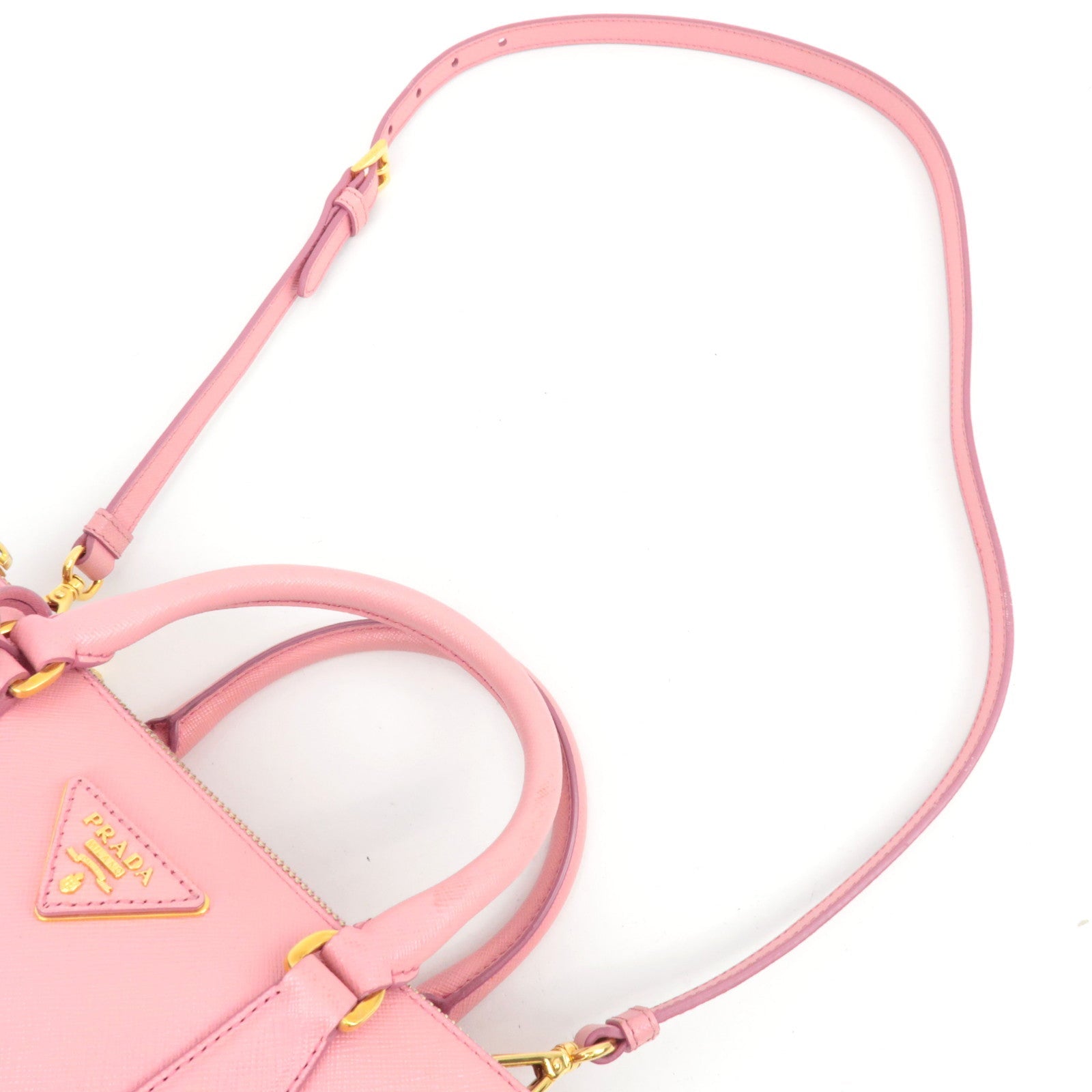 PRADA Saffiano Galleria 2Way Handbag Pink BN2316 *G card, Strap, Clochette