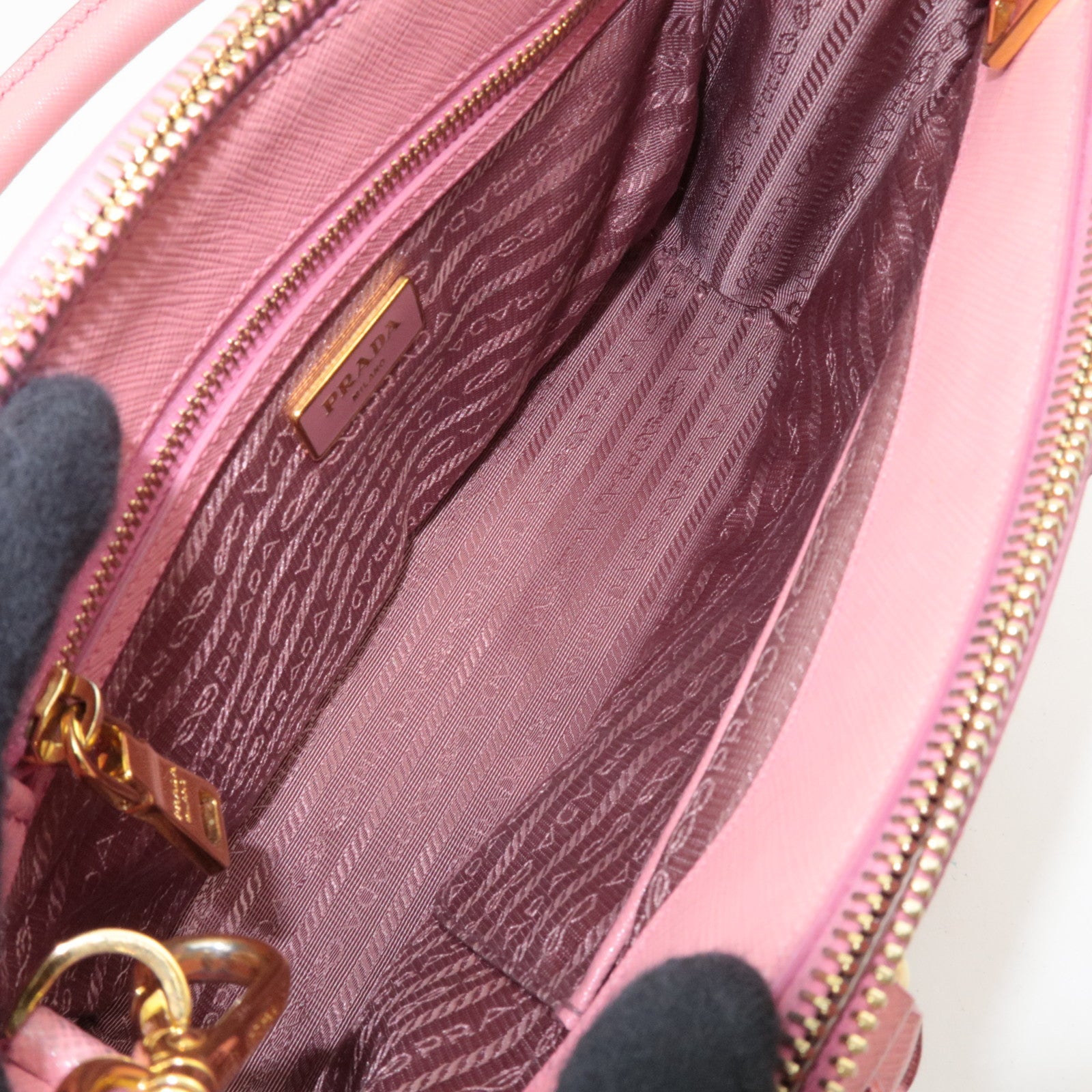 PRADA Saffiano Galleria 2Way Handbag Pink BN2316 *G card, Strap, Clochette