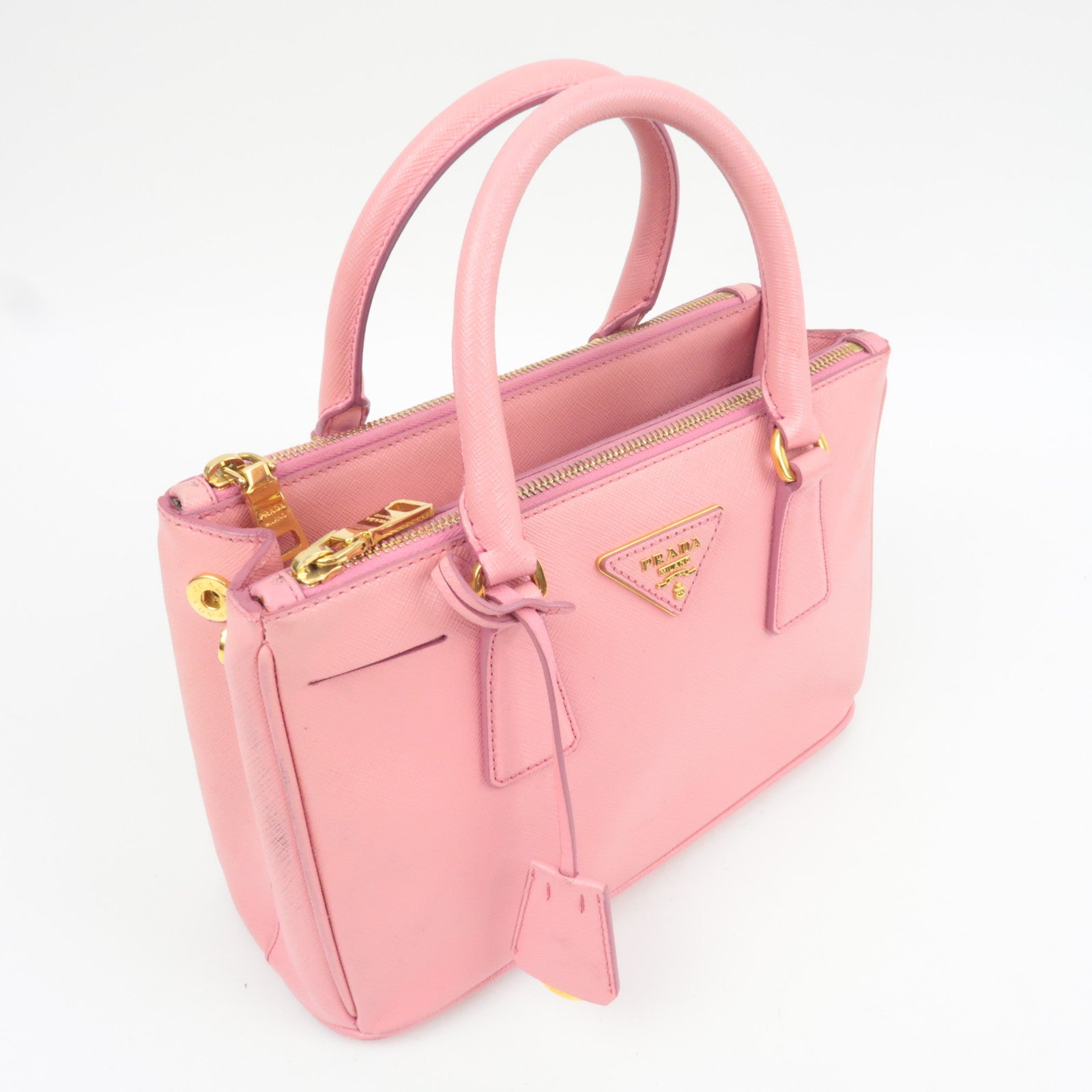 PRADA Saffiano Galleria 2Way Handbag Pink BN2316 *G card, Strap, Clochette