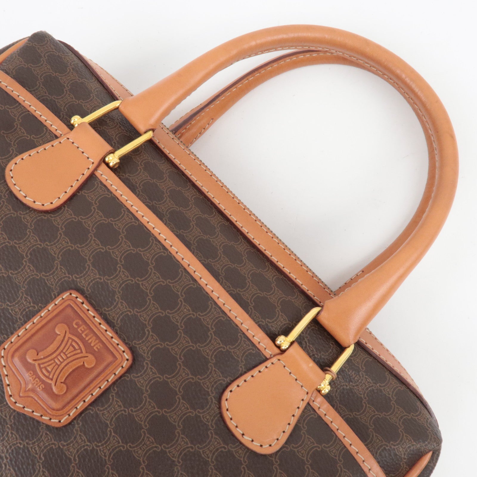 CELINE Macadam Handbag Boston Bag PVC Leather Brown