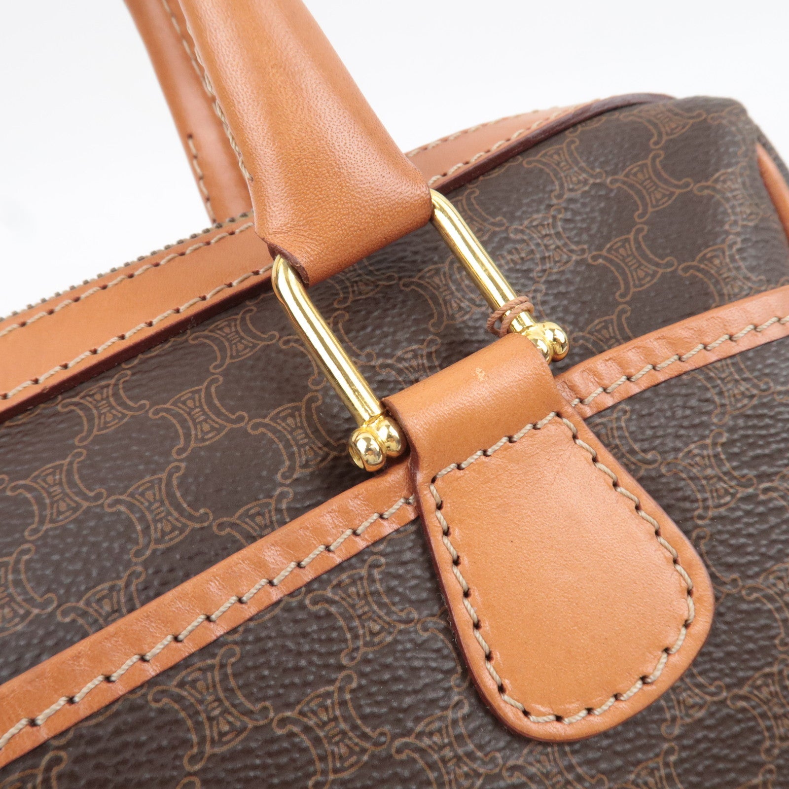 CELINE Macadam Handbag Boston Bag PVC Leather Brown