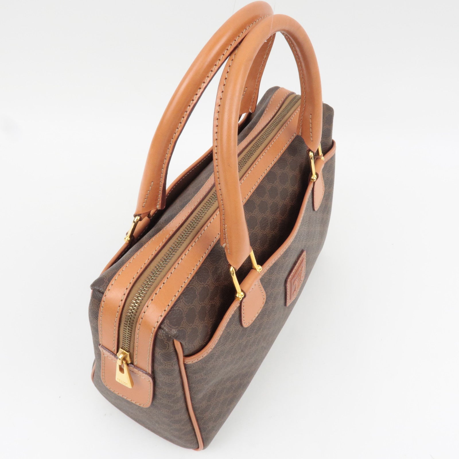 CELINE Macadam Handbag Boston Bag PVC Leather Brown