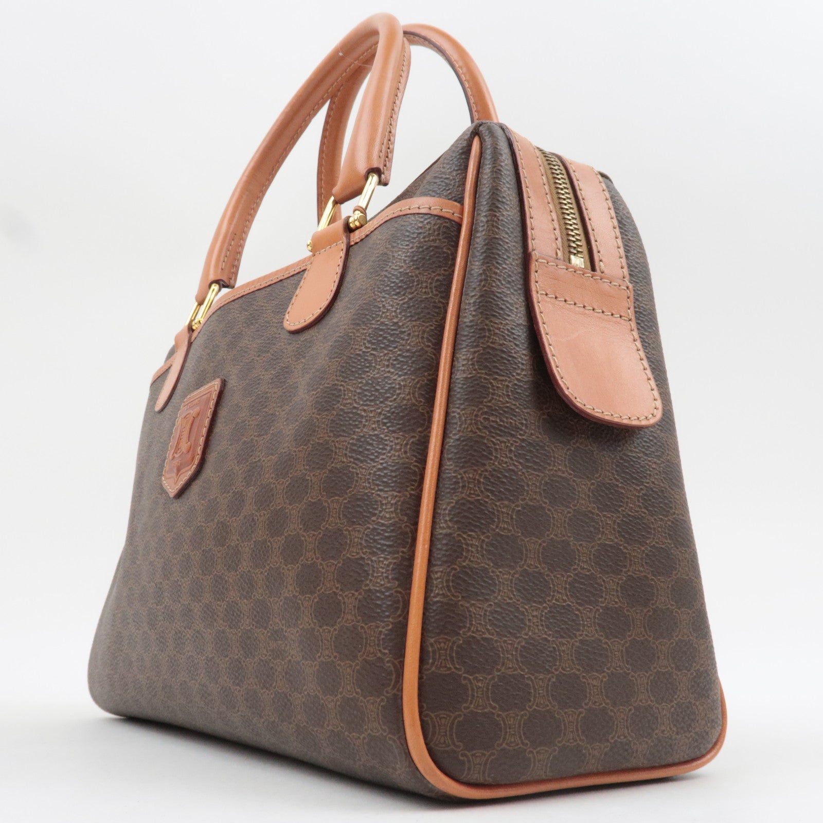 CELINE Macadam Handbag Boston Bag PVC Leather Brown