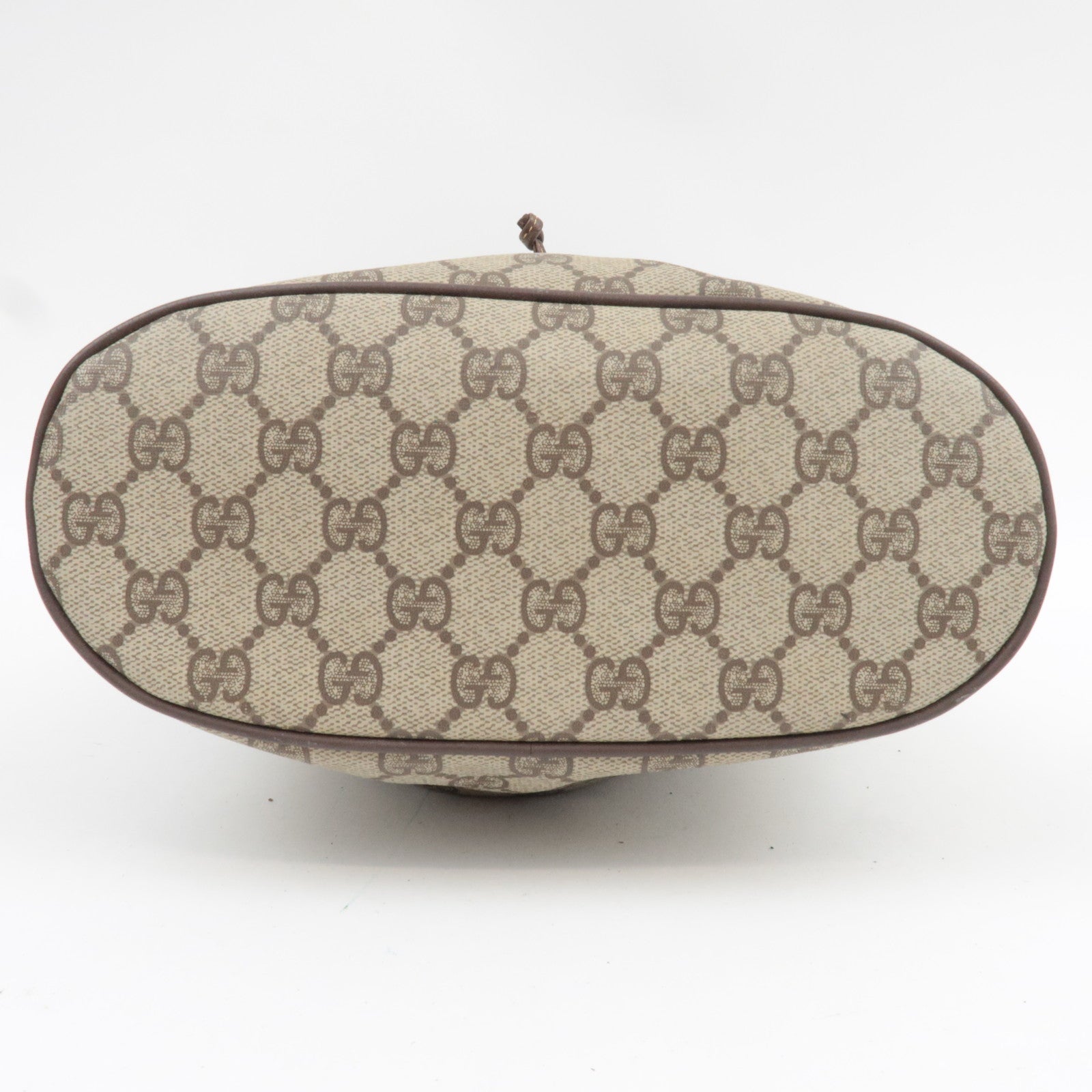 GUCCI Old Gucci Drawstring Shoulder Bag GG Plus Leather Beige 001.115.6179