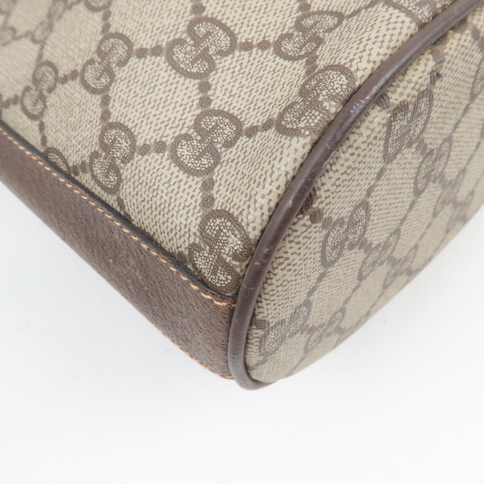 GUCCI Old Gucci Drawstring Shoulder Bag GG Plus Leather Beige 001.115.6179