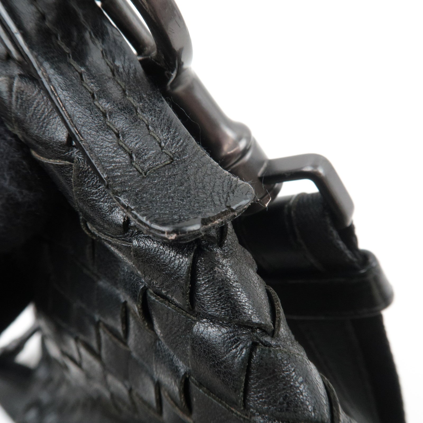 BOTTEGA VENETA Intrecciato Shoulder Bag Leather Black