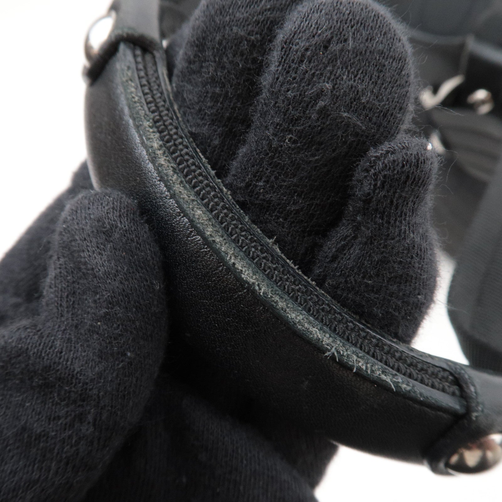 Ferragamo Gancini Shoulder Bag Canvas Leather Black