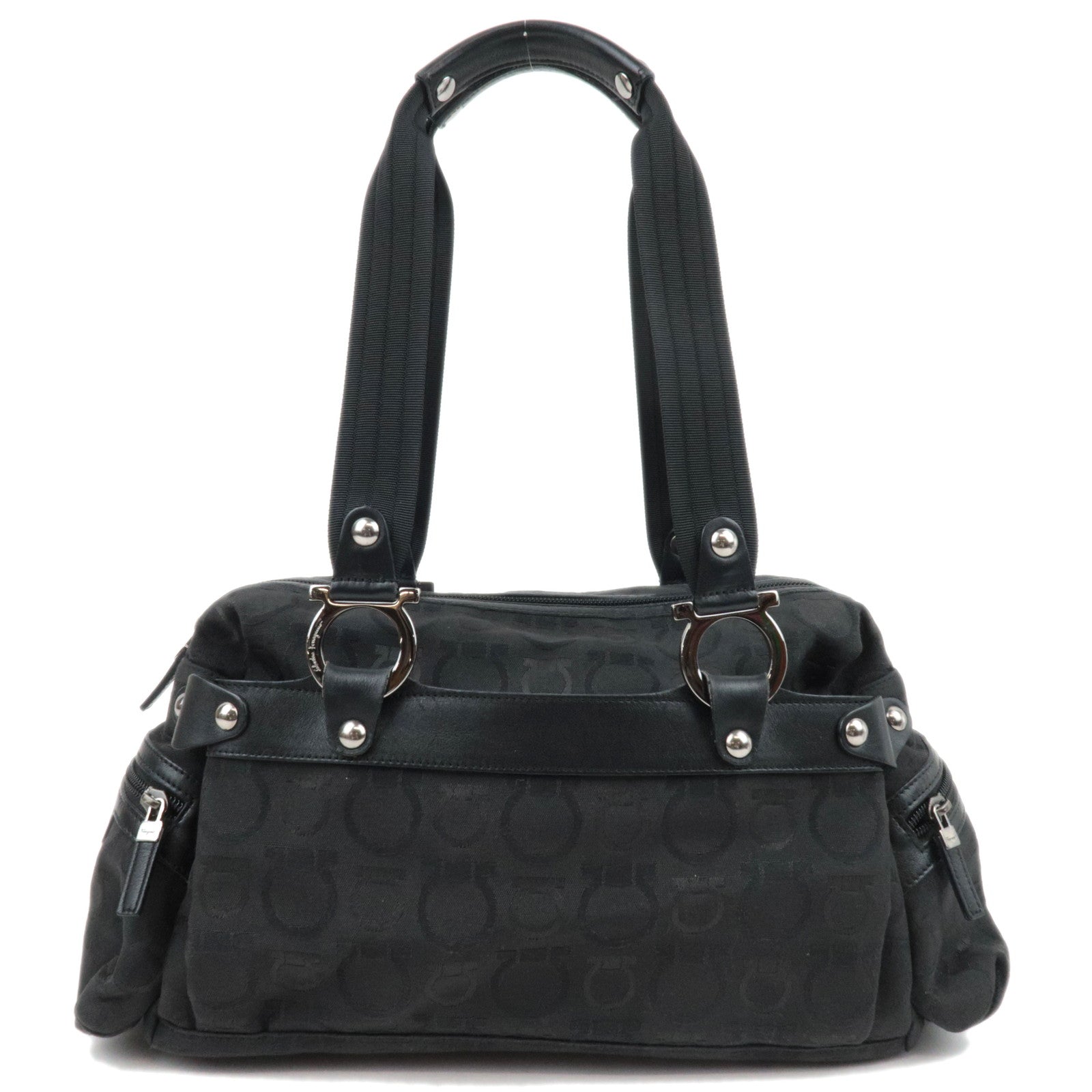 Ferragamo Gancini Shoulder Bag Canvas Leather Black82269