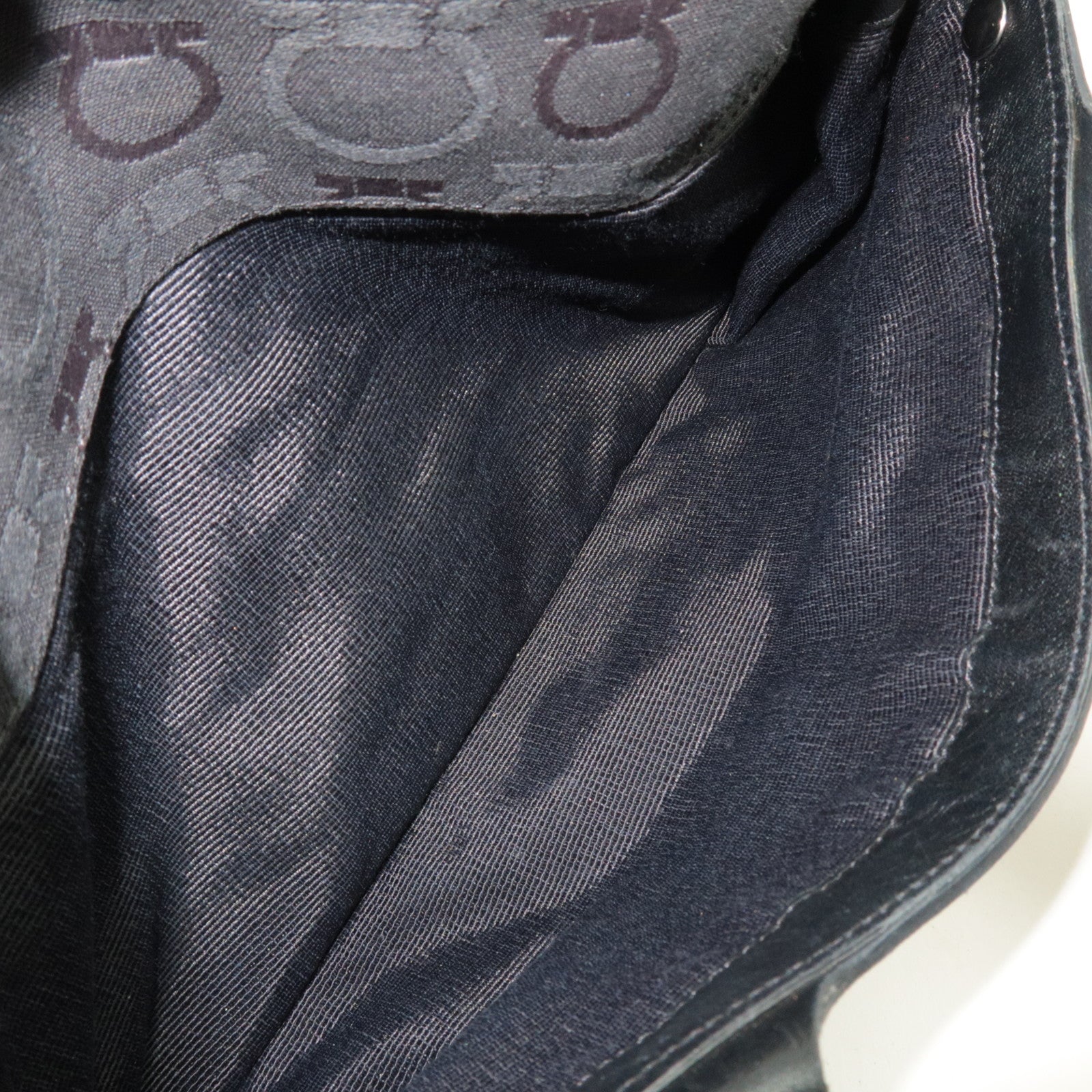 Ferragamo Gancini Shoulder Bag Canvas Leather Black