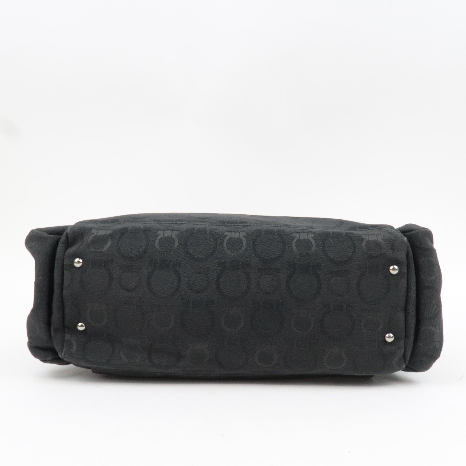 Ferragamo Gancini Shoulder Bag Canvas Leather Black