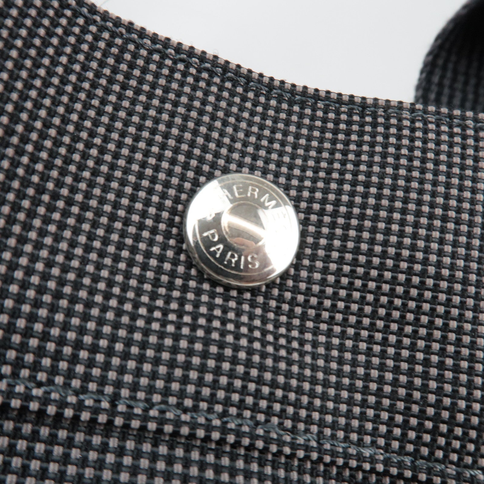 HERMES Her Line MM Tote Bag Nylon Canvas Gray *Lock ※Key missing