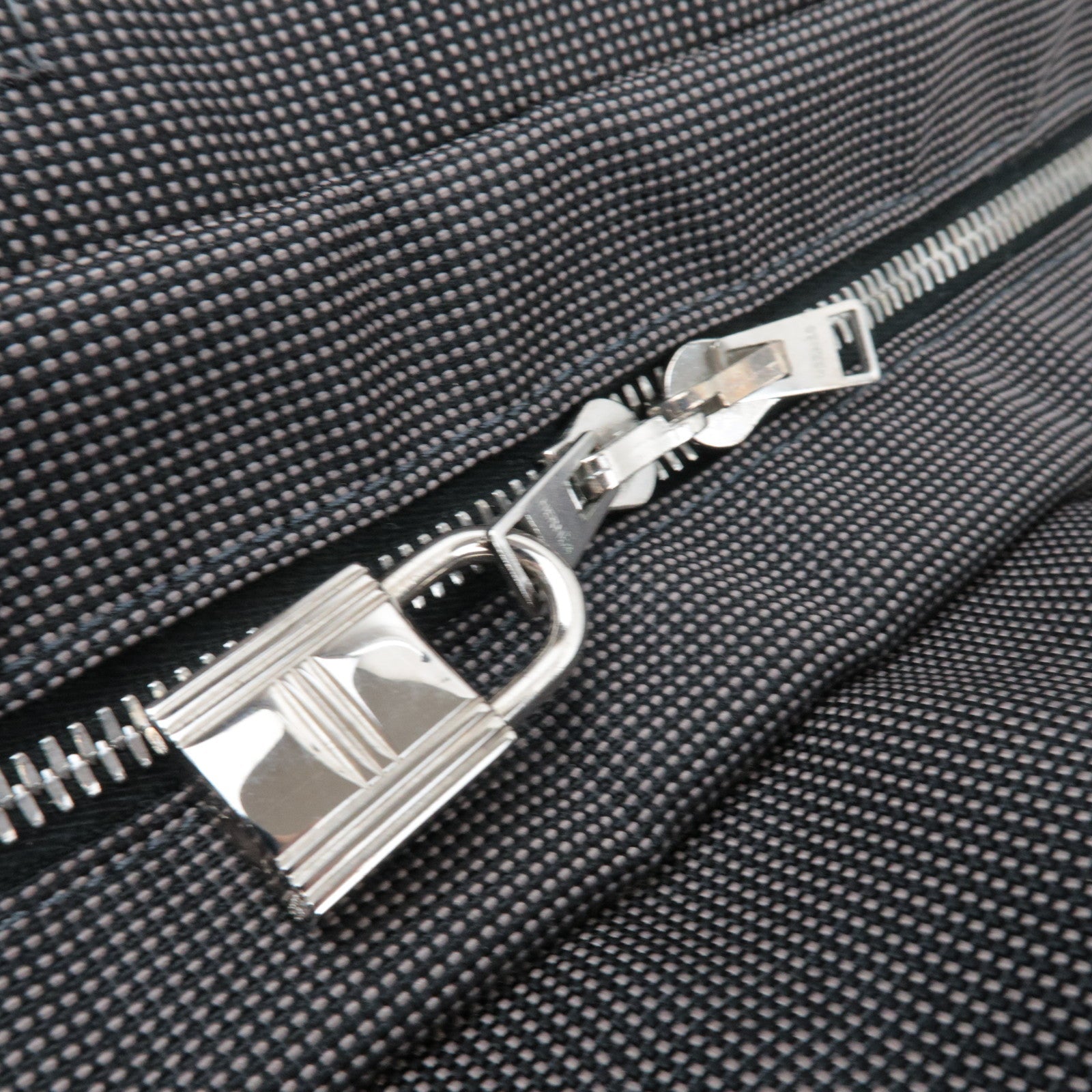 HERMES Her Line MM Tote Bag Nylon Canvas Gray *Lock ※Key missing