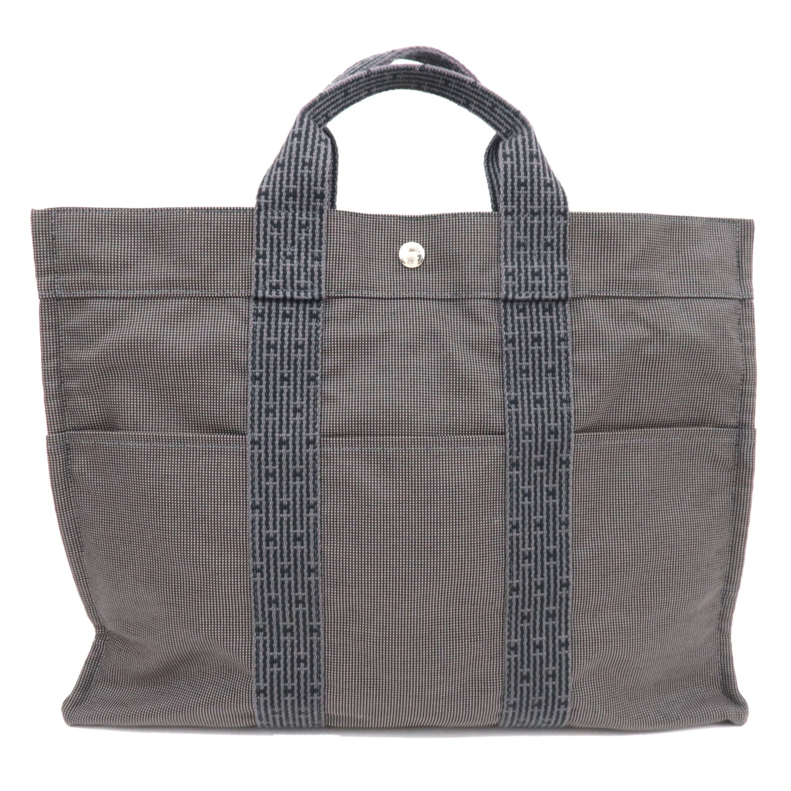 HERMES Her Line MM Tote Bag Nylon Canvas Gray *Lock ※Key missing82272
