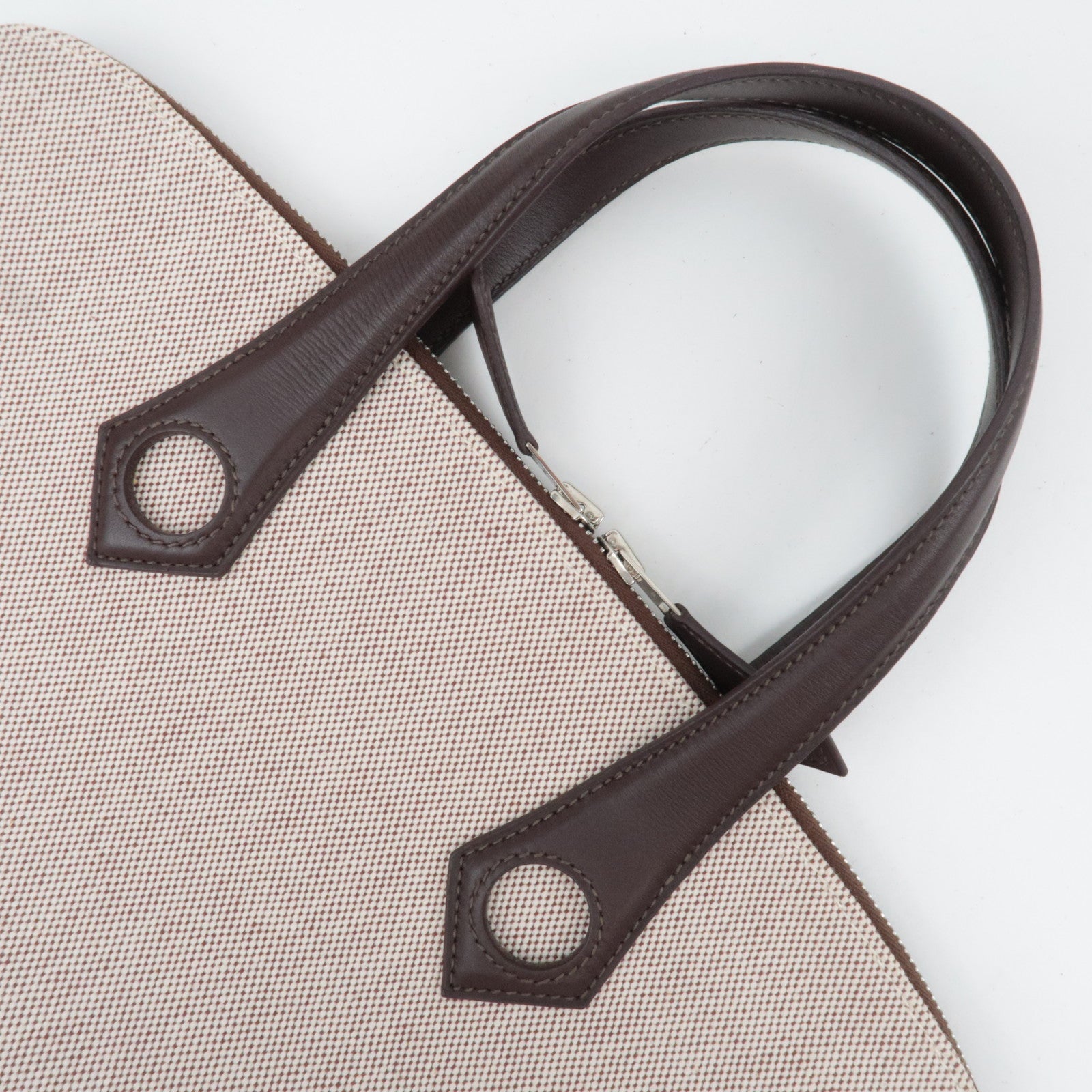 HERMES Sac Ibou MM Tote Bag J Stamp (2006) Toile H Leather Natural Brown *Dust bag