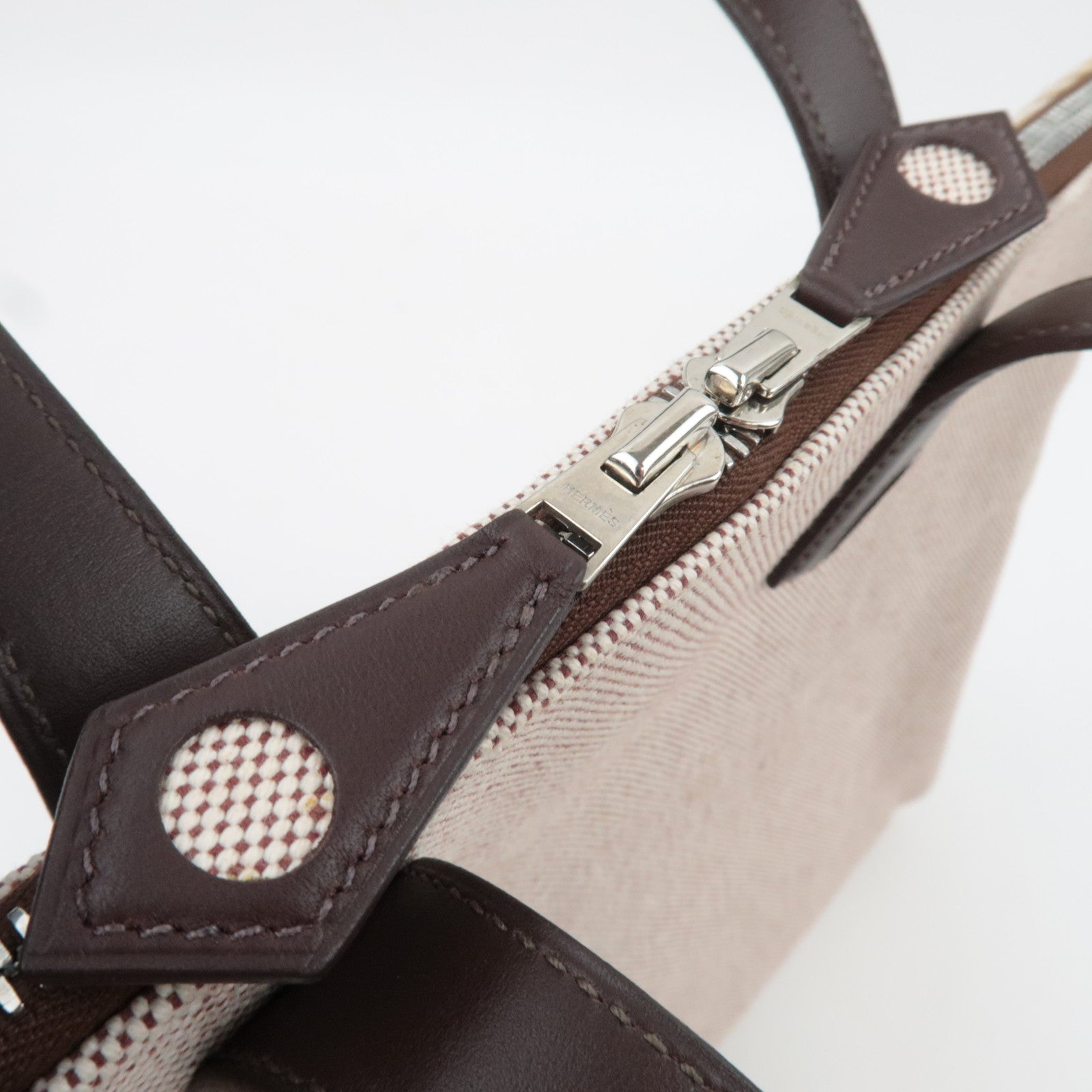 HERMES Sac Ibou MM Tote Bag J Stamp (2006) Toile H Leather Natural Brown *Dust bag