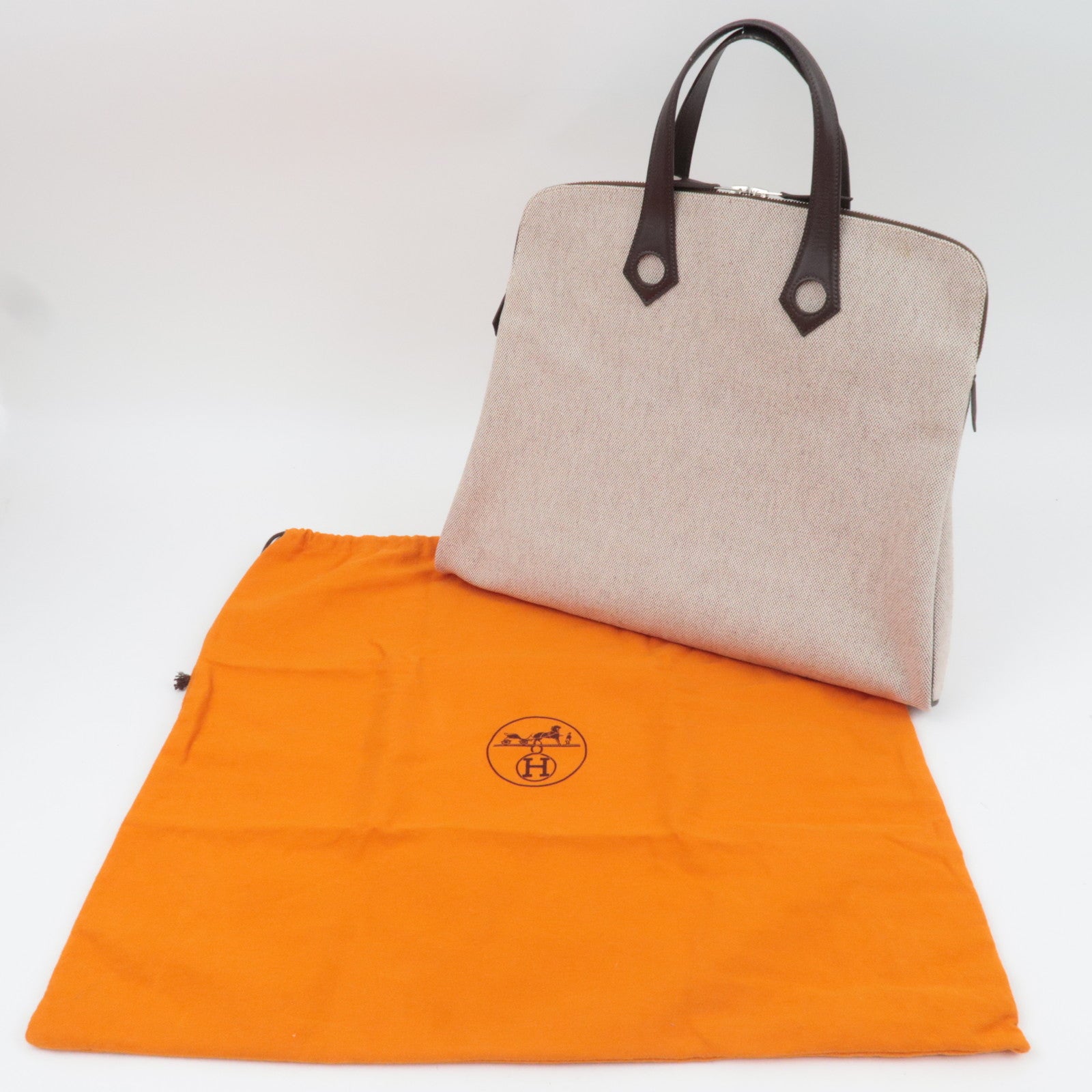 HERMES Sac Ibou MM Tote Bag J Stamp (2006) Toile H Leather Natural Brown *Dust bag