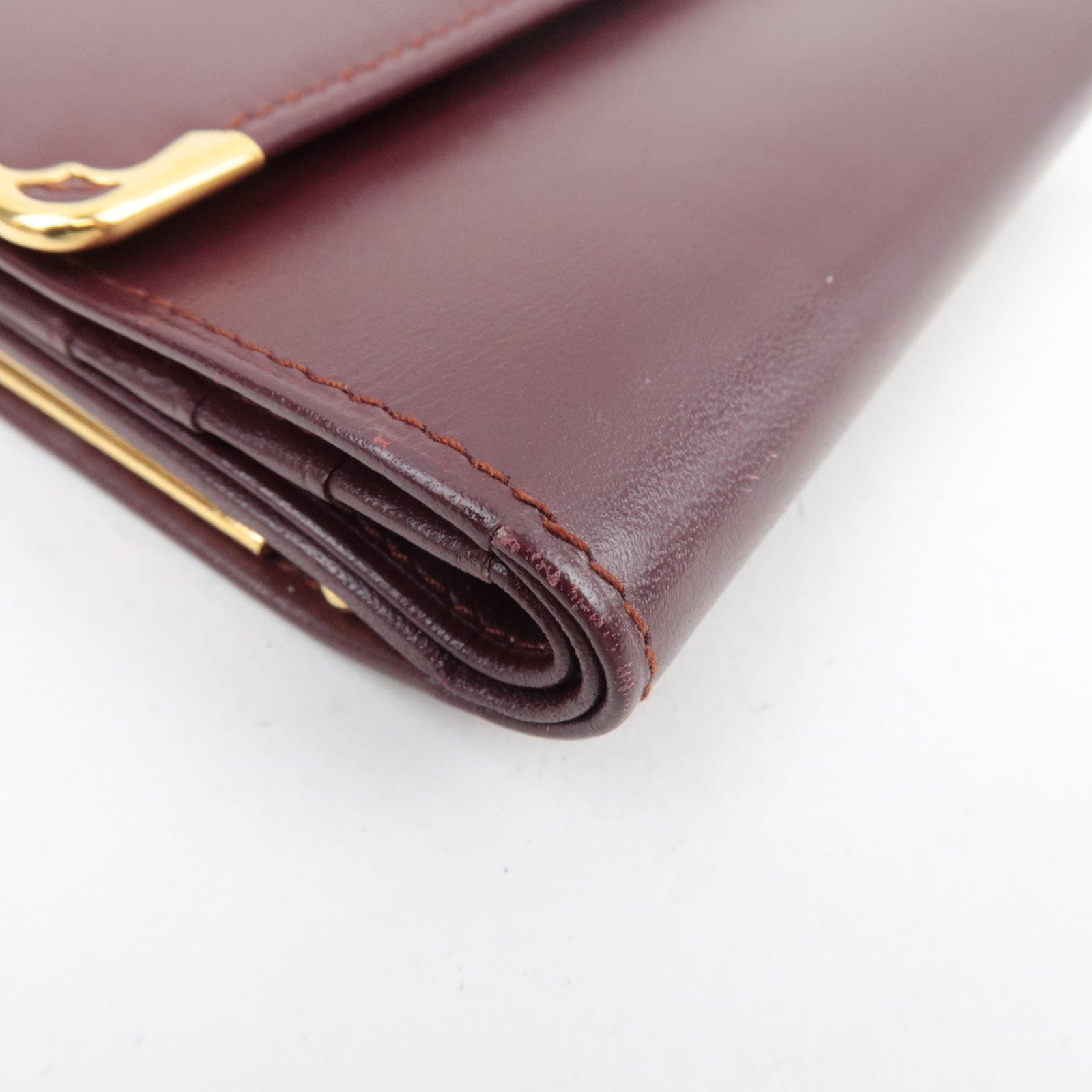 Cartier Must Line Kiss Lock Tri-Fold Wallet Leather Bordeaux *Box