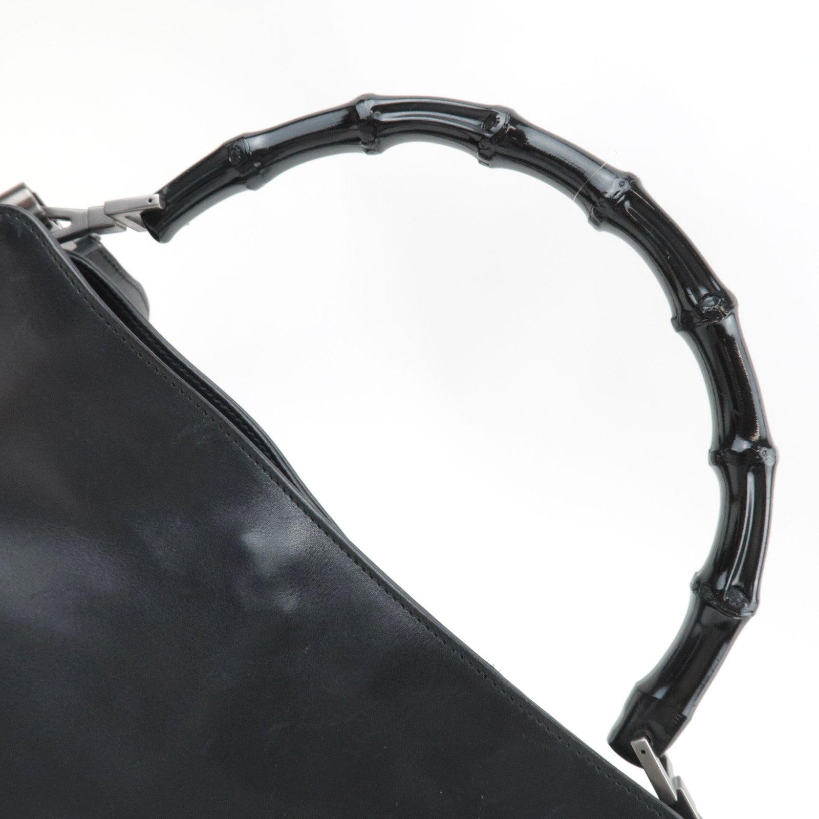 GUCCI Bamboo Leather 2Way Handbag Black 001.1638.001364 *Strap