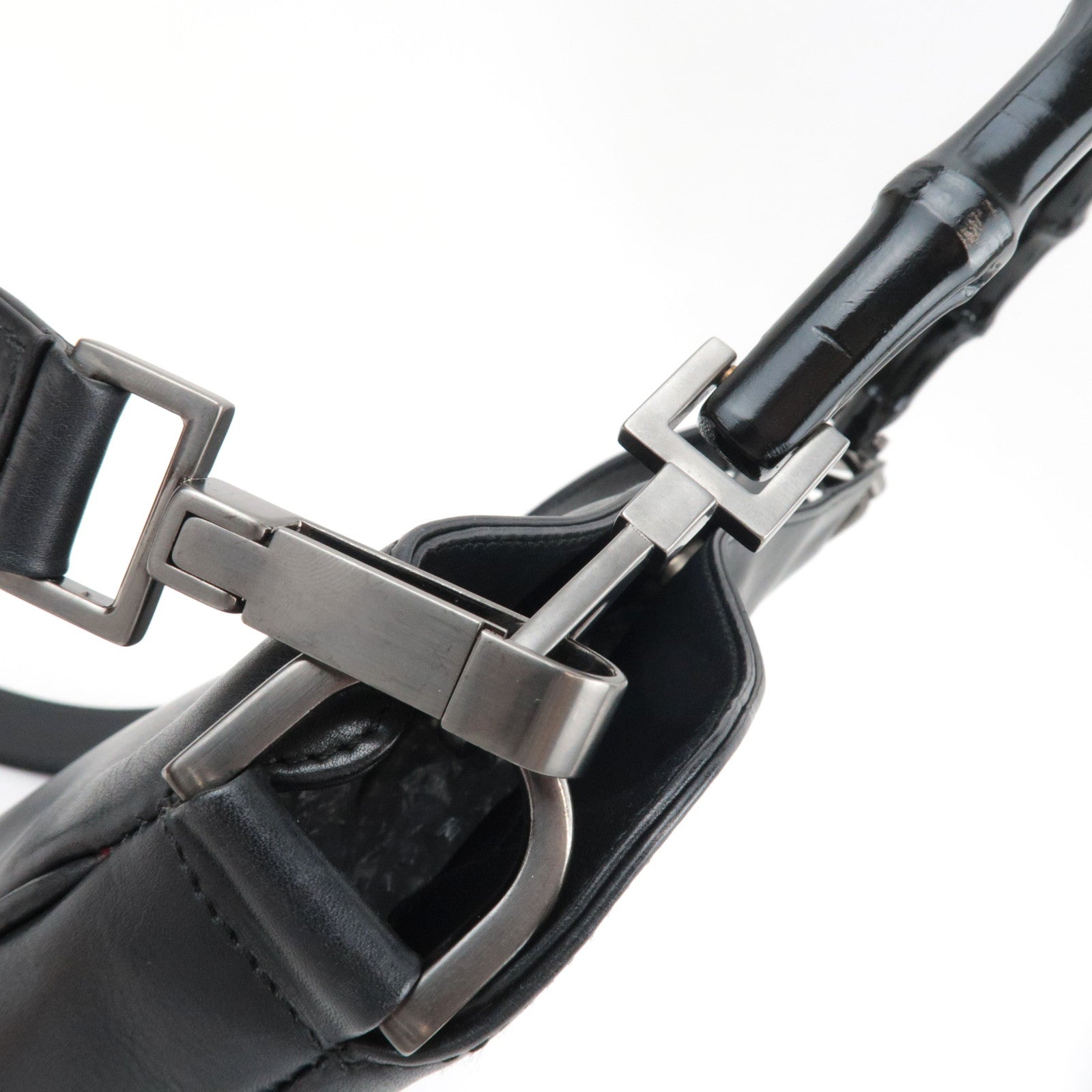 GUCCI Bamboo Leather 2Way Handbag Black 001.1638.001364 *Strap