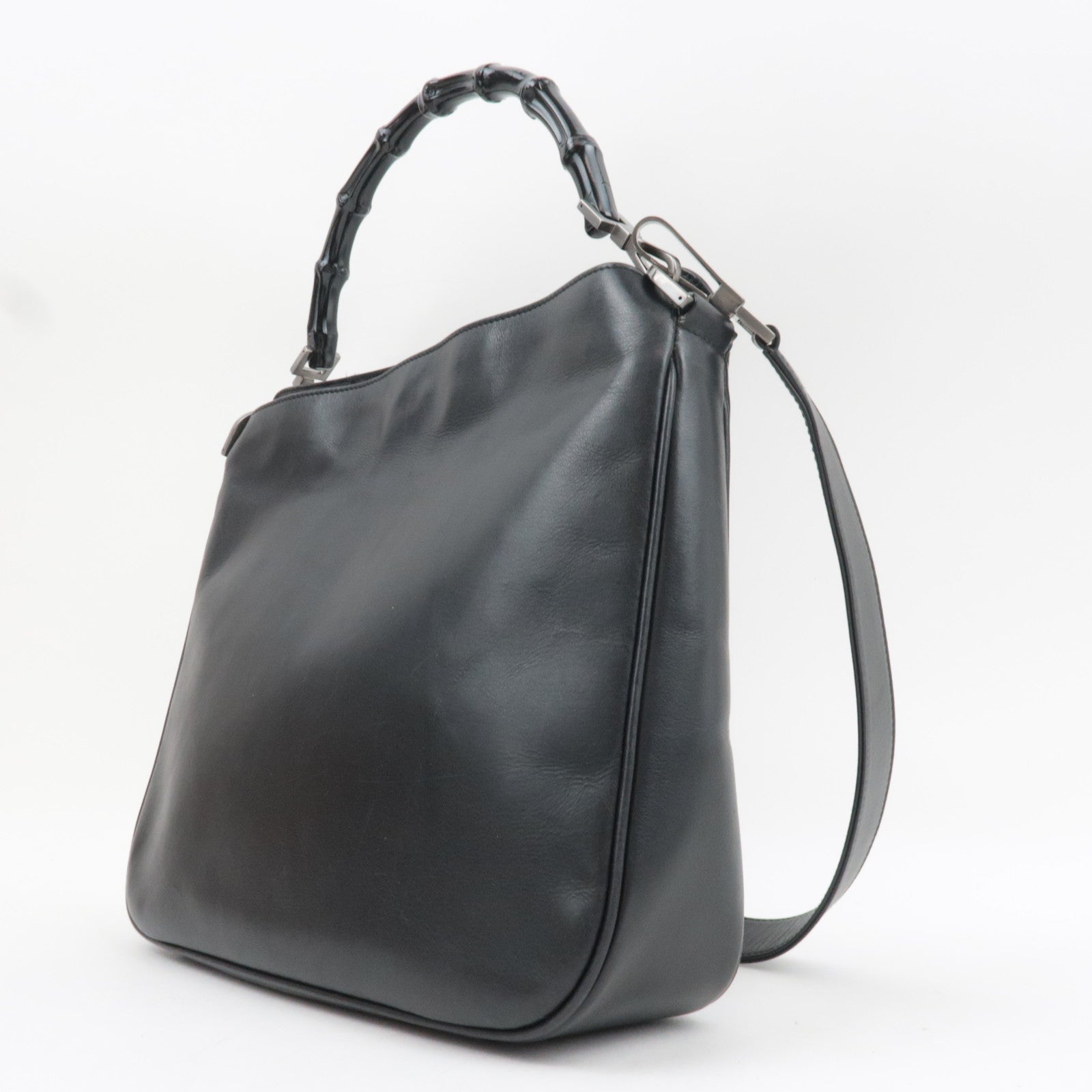 GUCCI Bamboo Leather 2Way Handbag Black 001.1638.001364 *Strap