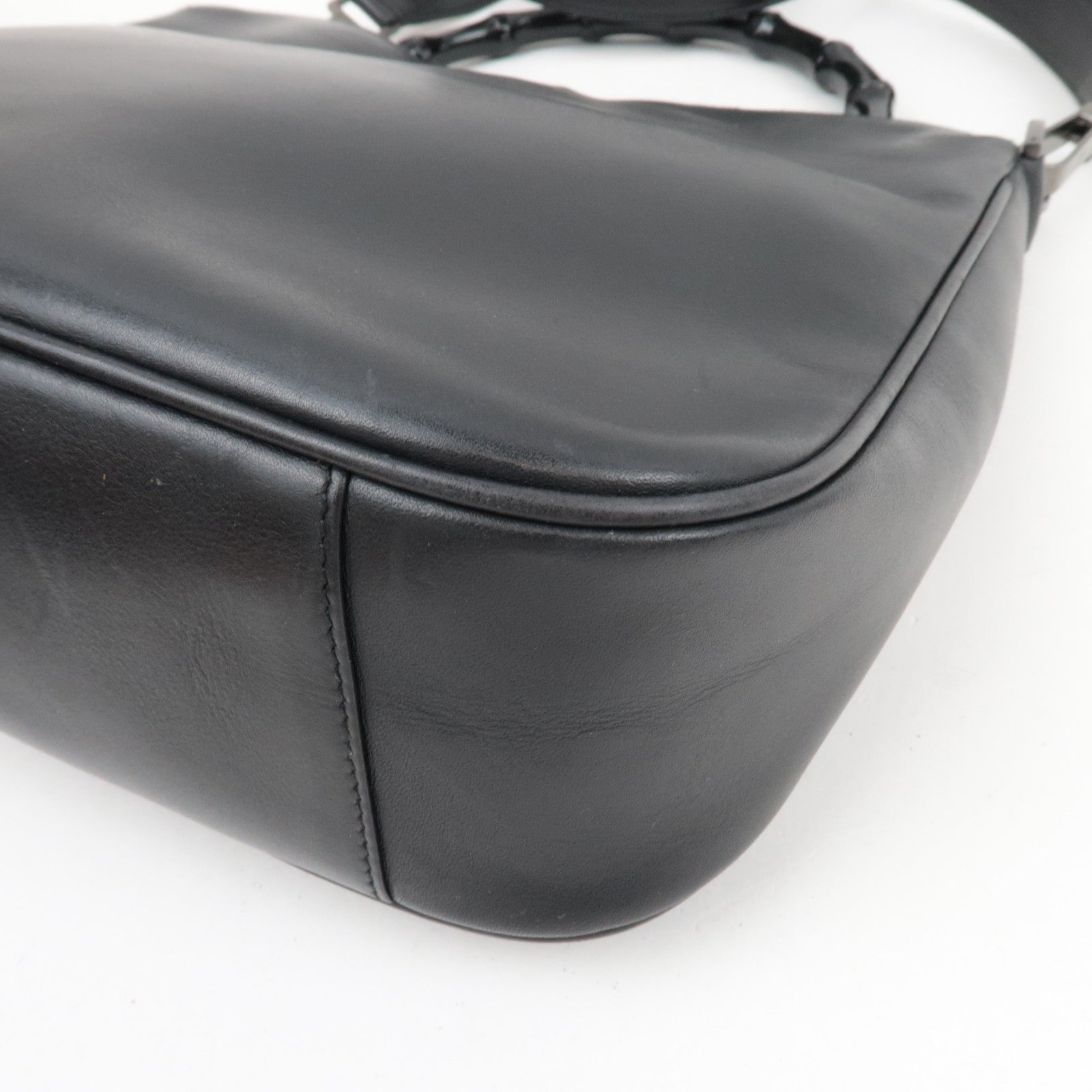 GUCCI Bamboo Leather 2Way Handbag Black 001.1638.001364 *Strap