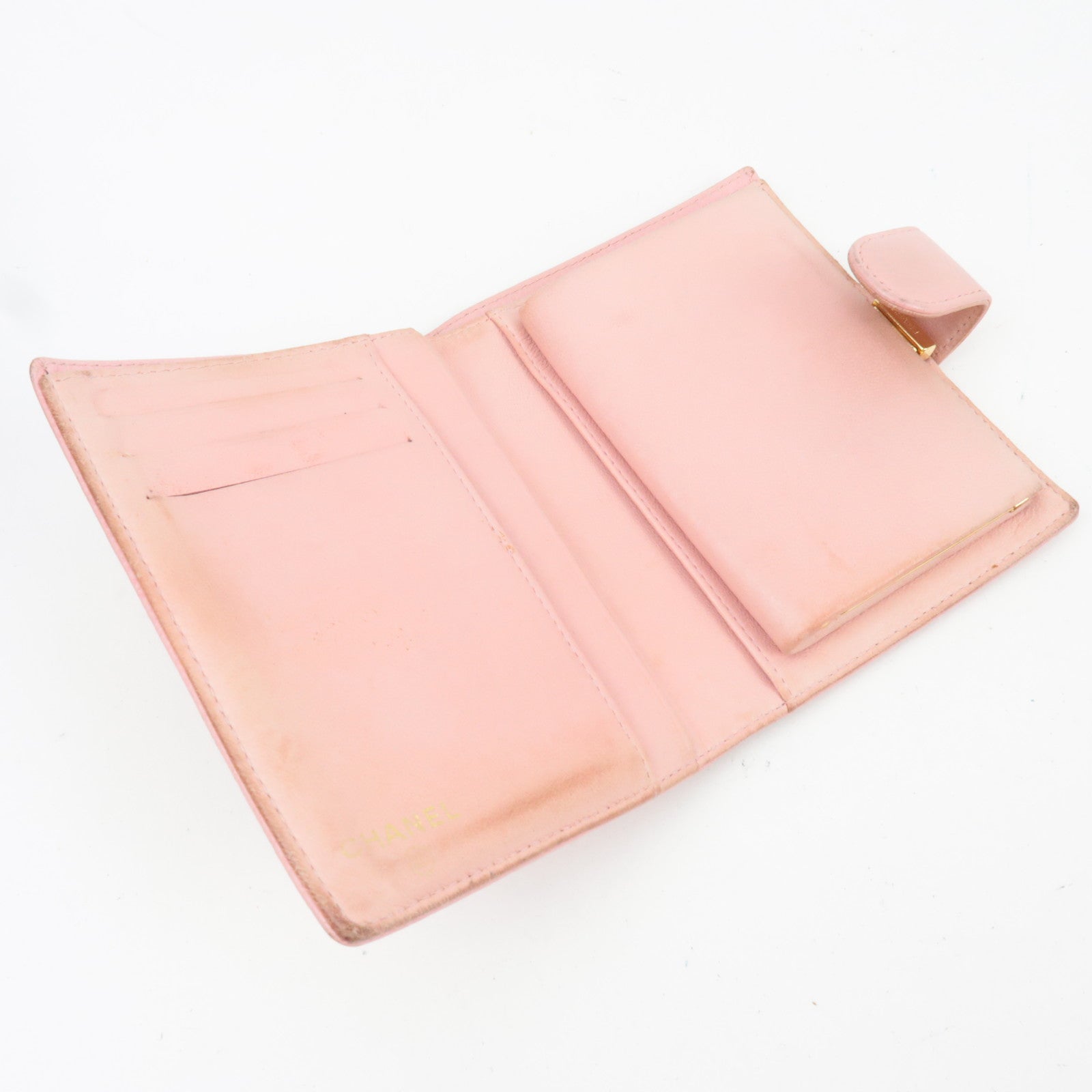 CHANEL Coco Mark Kiss Lock Caviarskin Bifold Wallet Pink Gold HDW 9170189 *G card