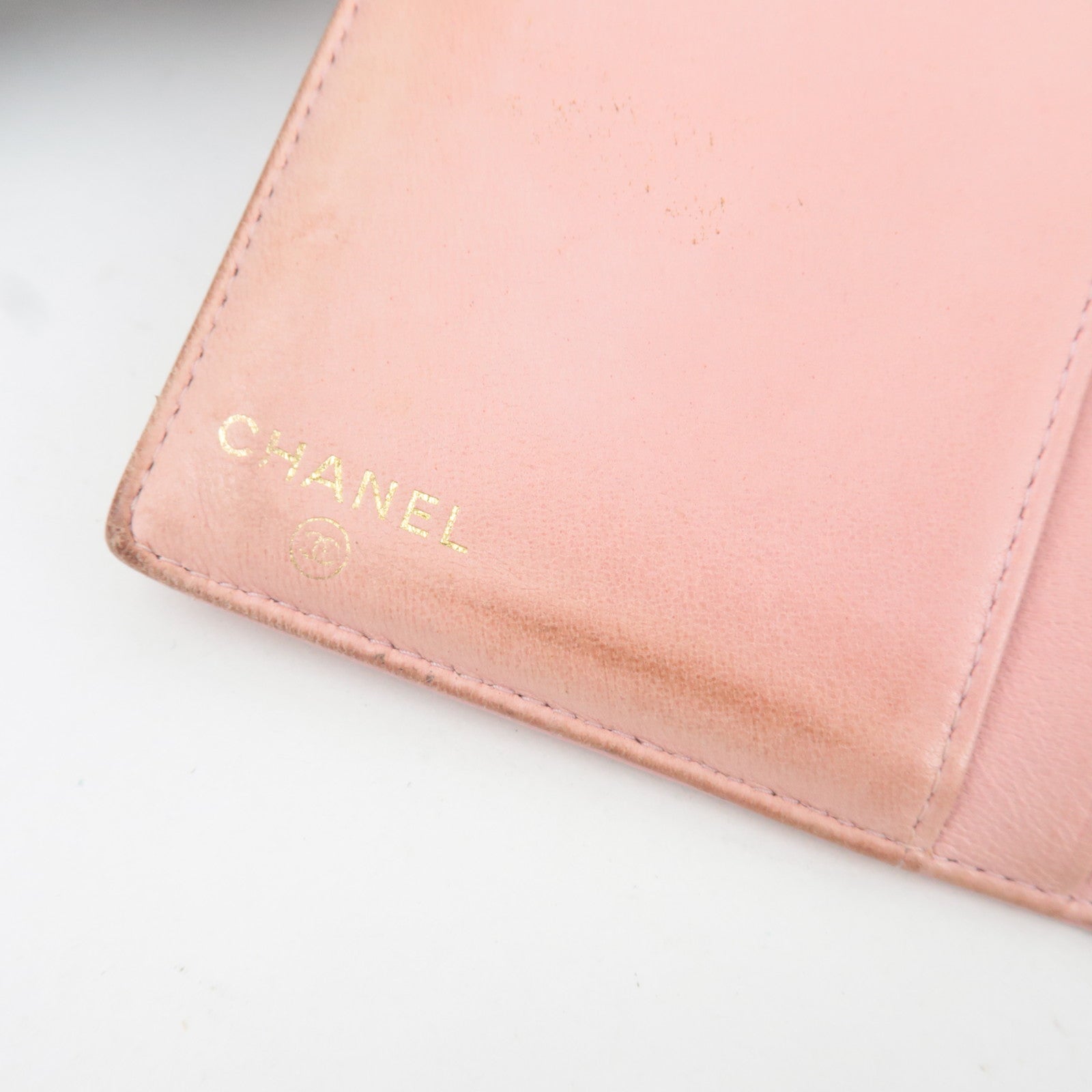 CHANEL Coco Mark Kiss Lock Caviarskin Bifold Wallet Pink Gold HDW 9170189 *G card