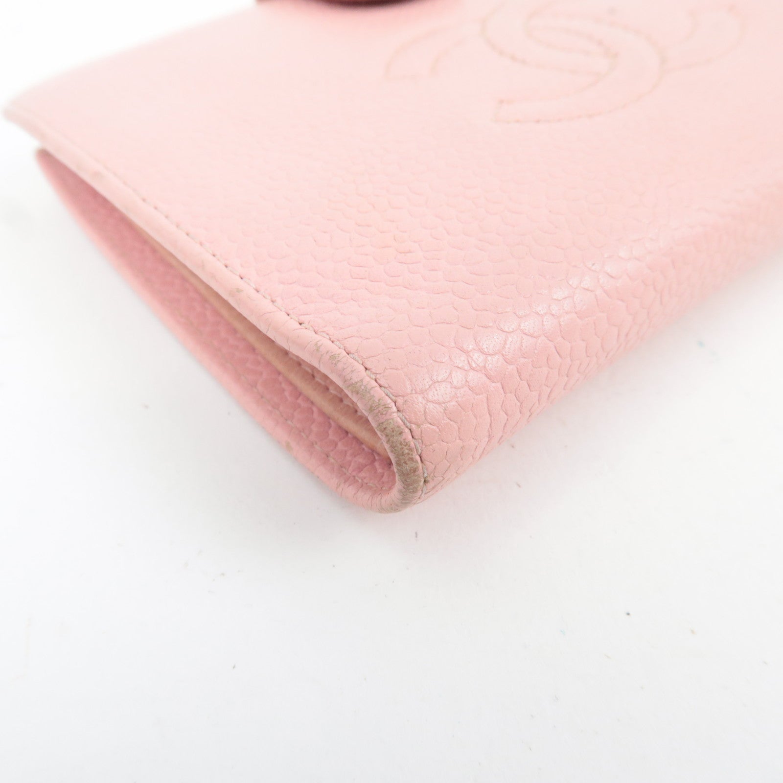 CHANEL Coco Mark Kiss Lock Caviarskin Bifold Wallet Pink Gold HDW 9170189 *G card