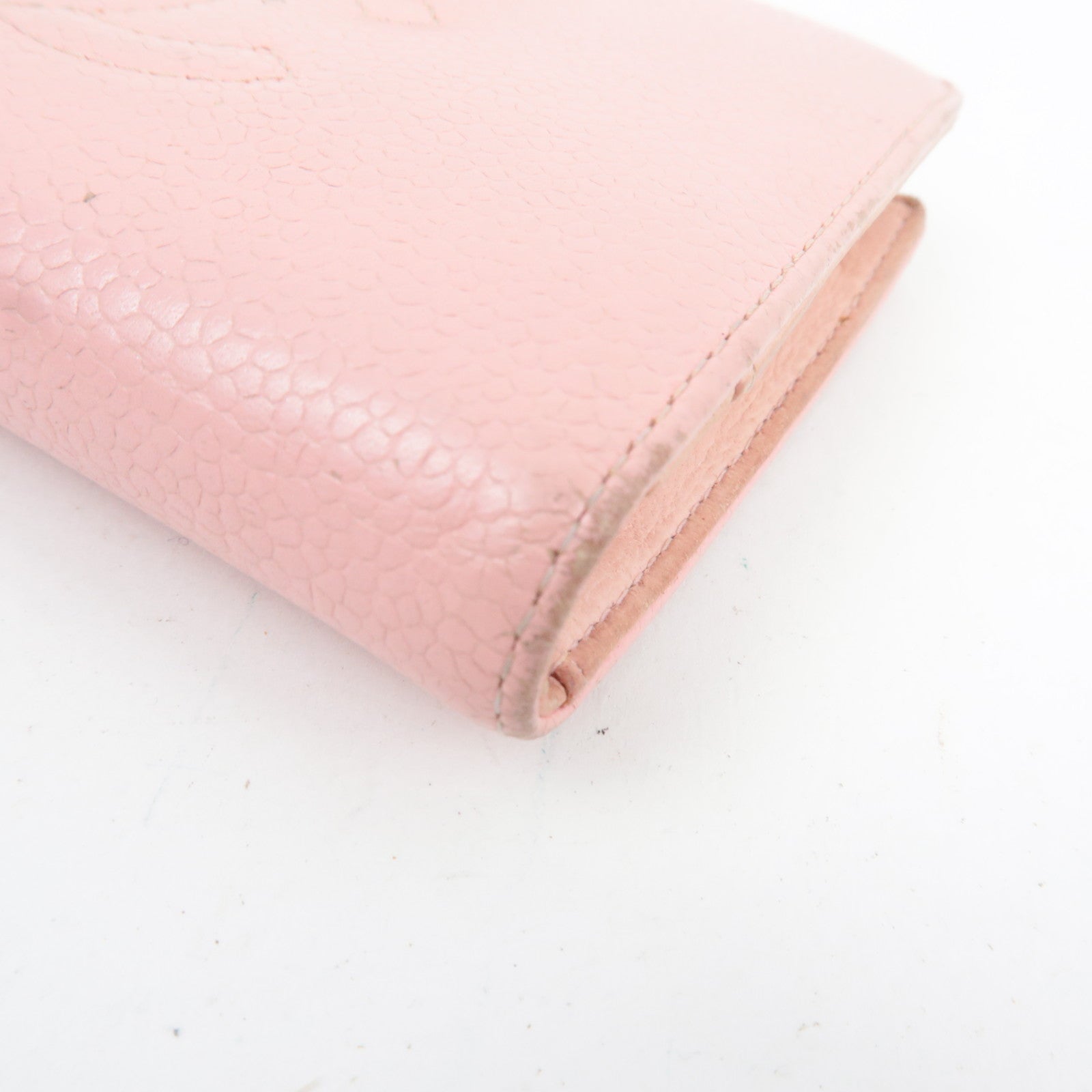 CHANEL Coco Mark Kiss Lock Caviarskin Bifold Wallet Pink Gold HDW 9170189 *G card