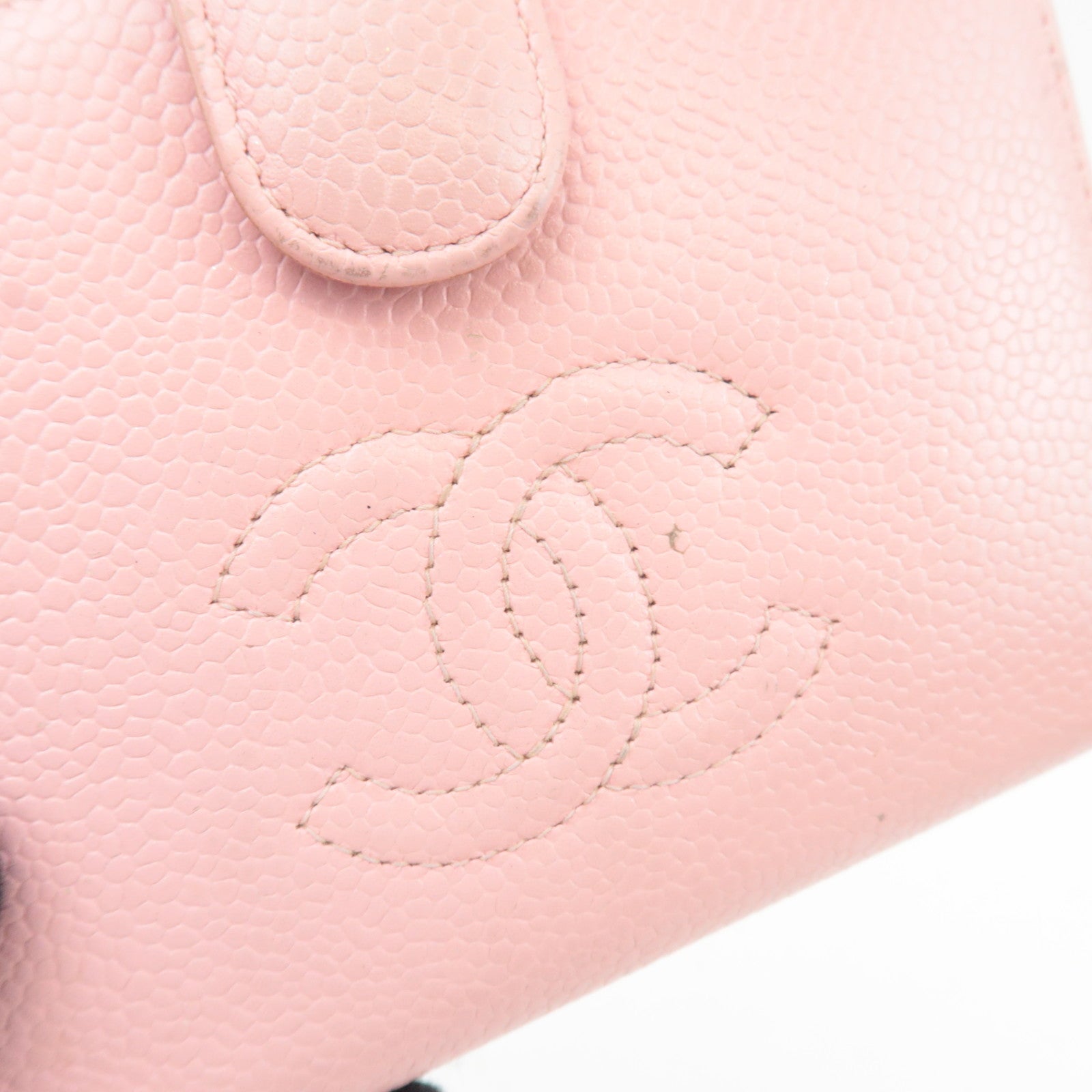 CHANEL Coco Mark Kiss Lock Caviarskin Bifold Wallet Pink Gold HDW 9170189 *G card