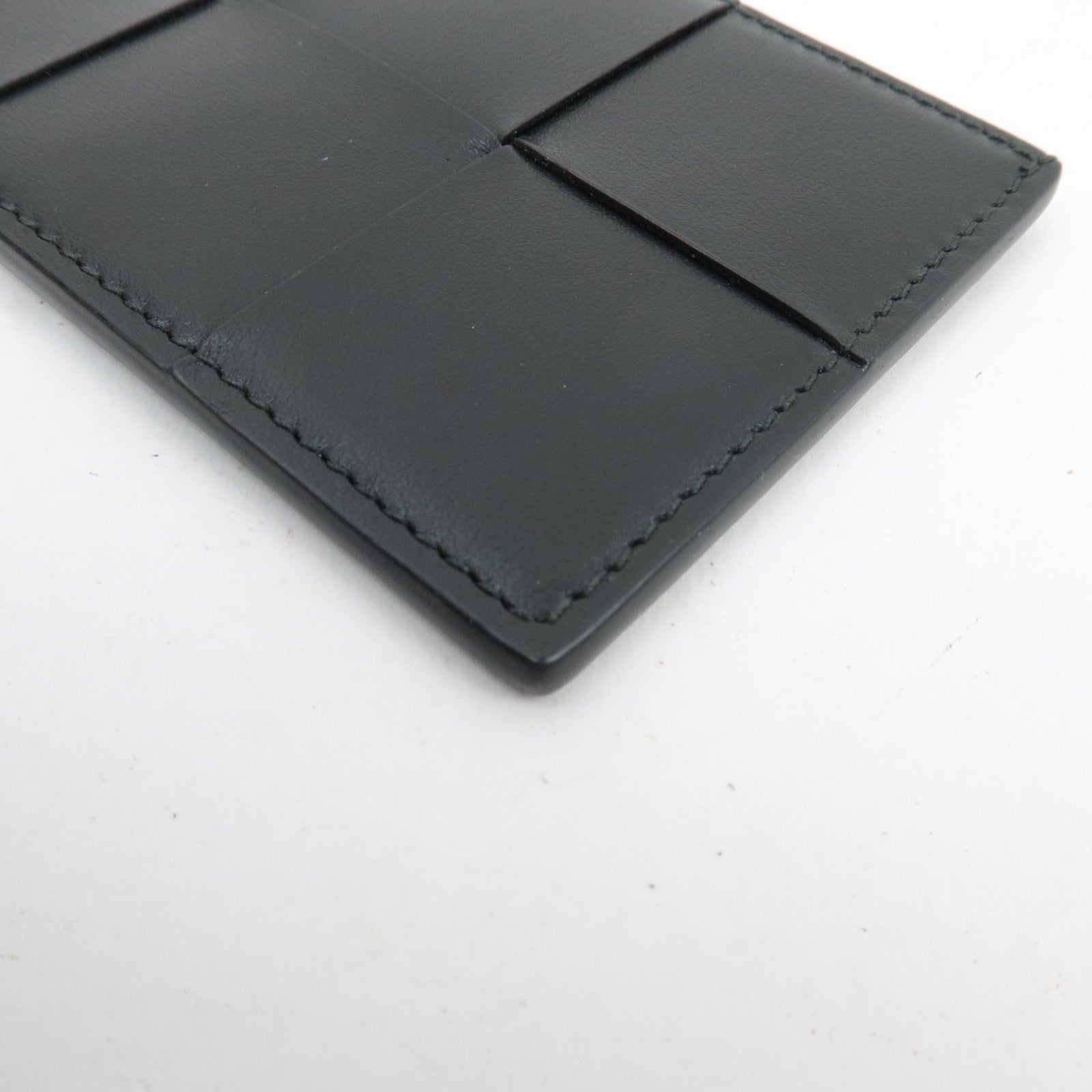 BOTTEGA VENETA Cassette Leather Card Case Black 742693