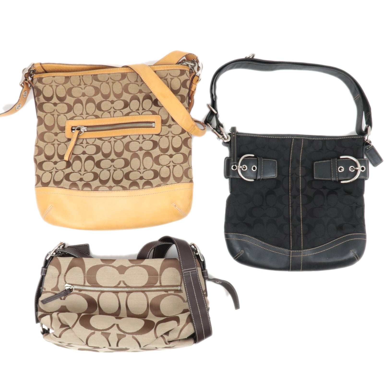 COACH Set of 3 Signature Shoulder Bag Canvas Leather Black Beige Brown82342