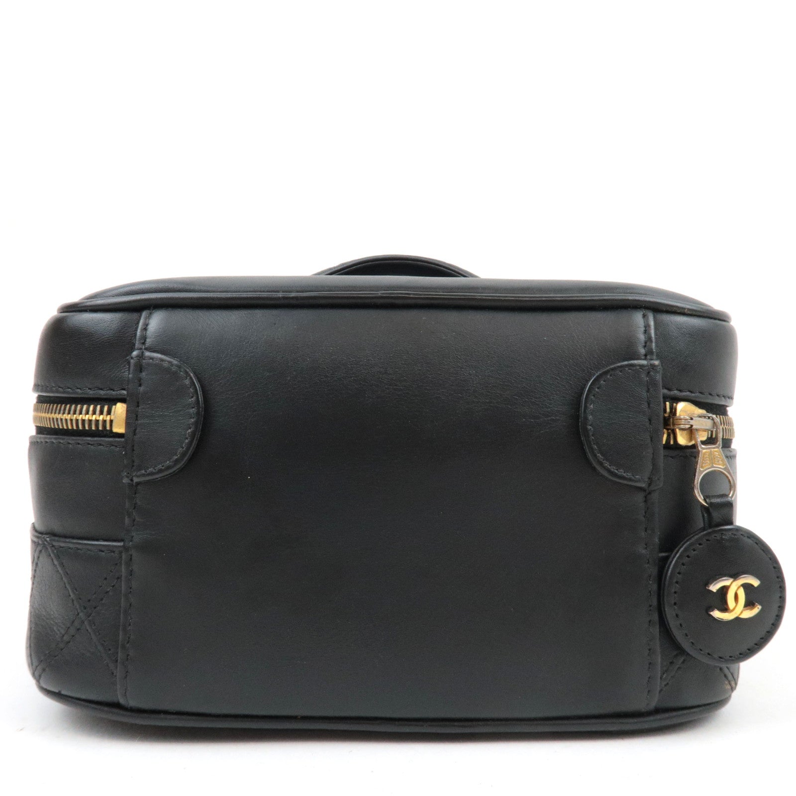 CHANEL Bicolore Leather Vanity Bag Black Gold HDW A01618 3458890