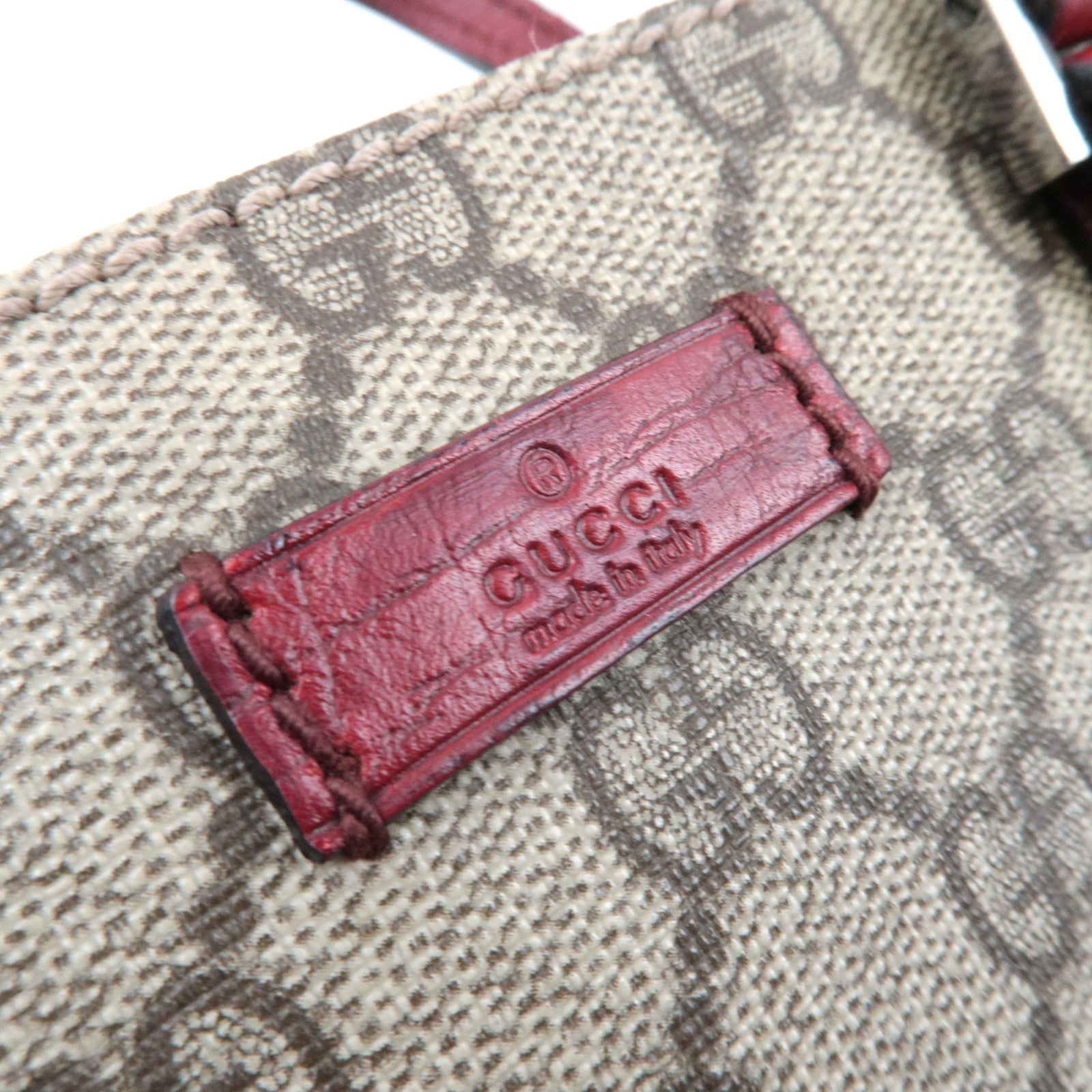 GUCCI Handbag GG Supreme Leather Beige Bordeaux 114599
