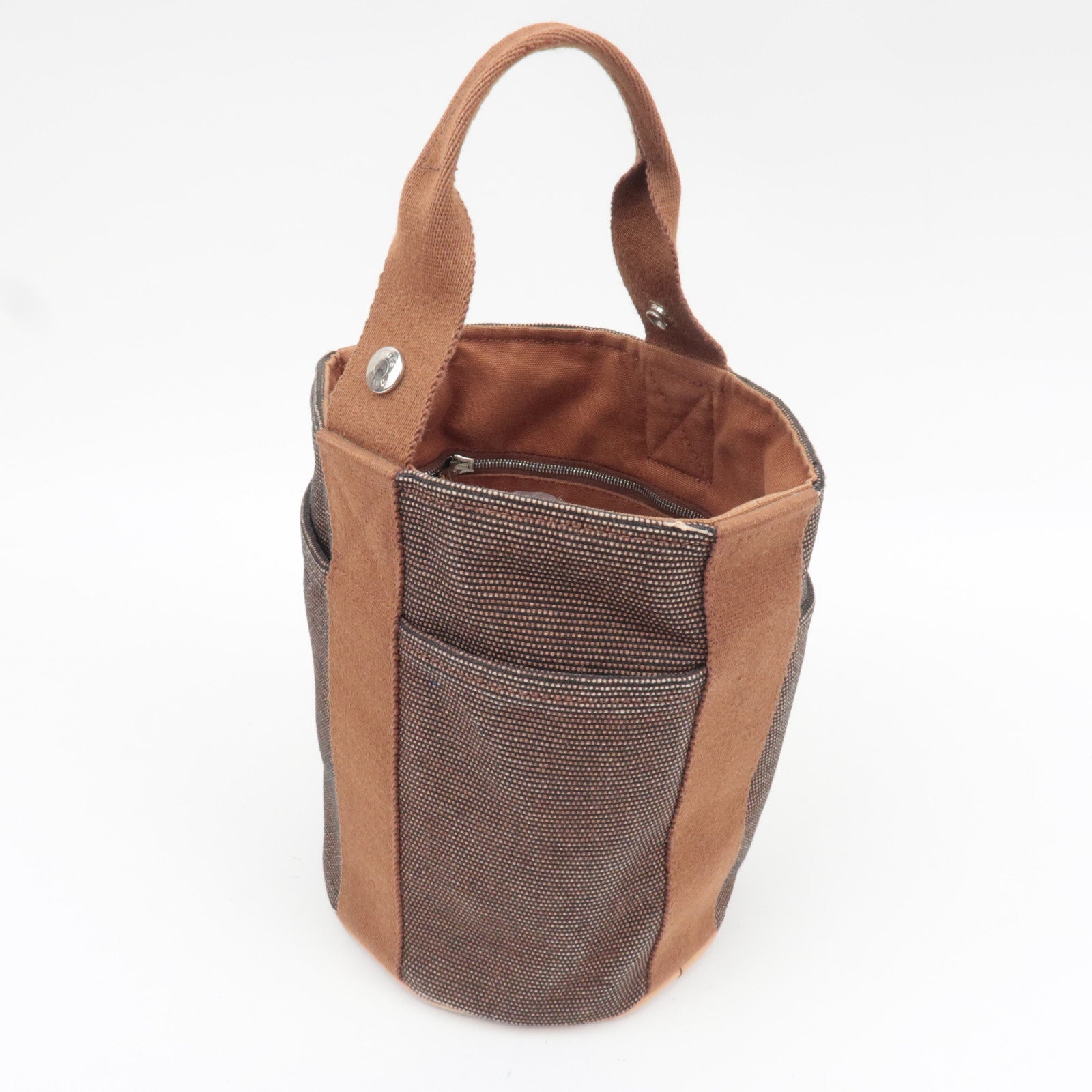 HERMES Saxo PM Canvas Handbag Brown