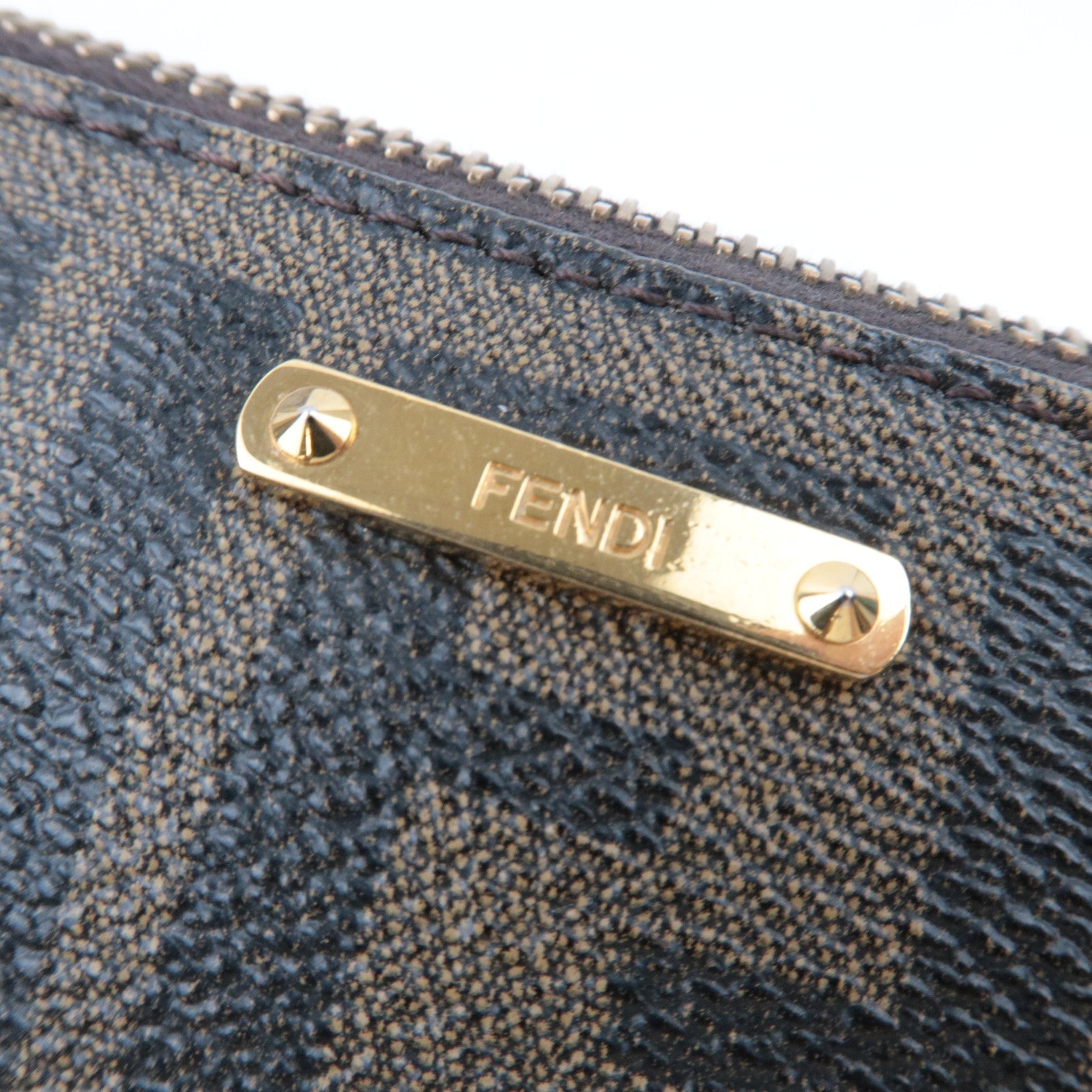 FENDI Zucca Chain Handbag PVC Leather Brown Black Turquoise 8M0271