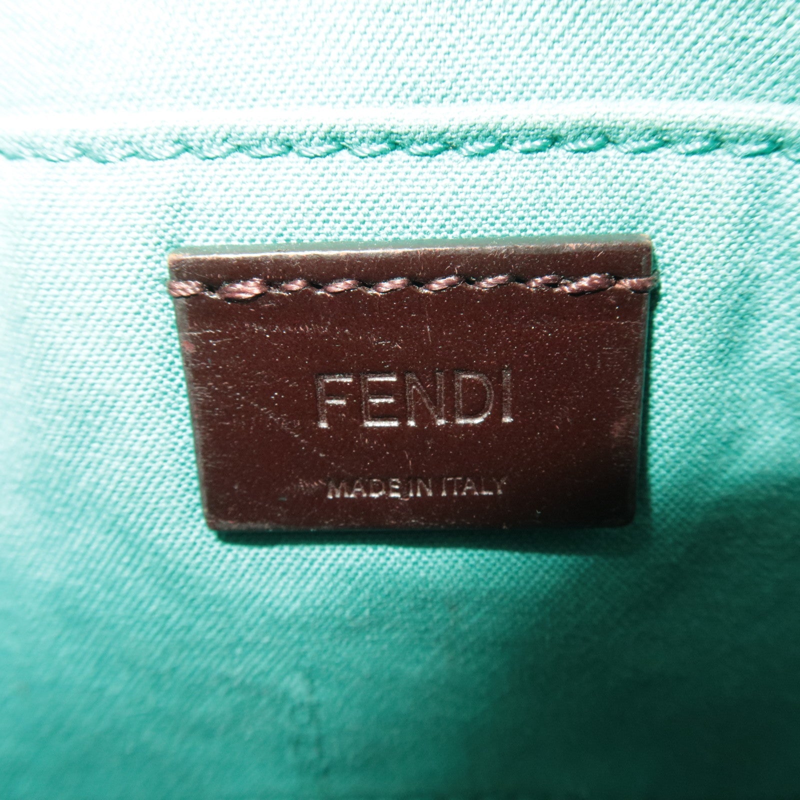 FENDI Zucca Chain Handbag PVC Leather Brown Black Turquoise 8M0271