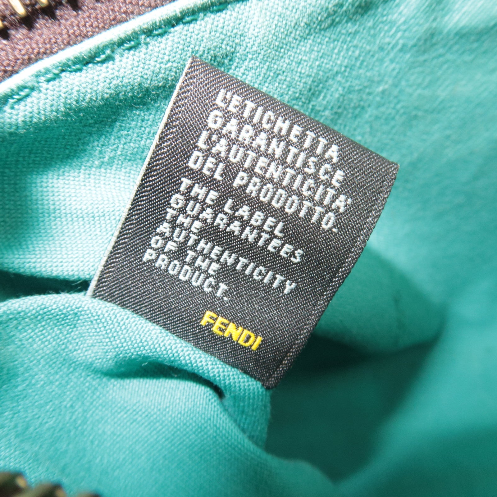 FENDI Zucca Chain Handbag PVC Leather Brown Black Turquoise 8M0271