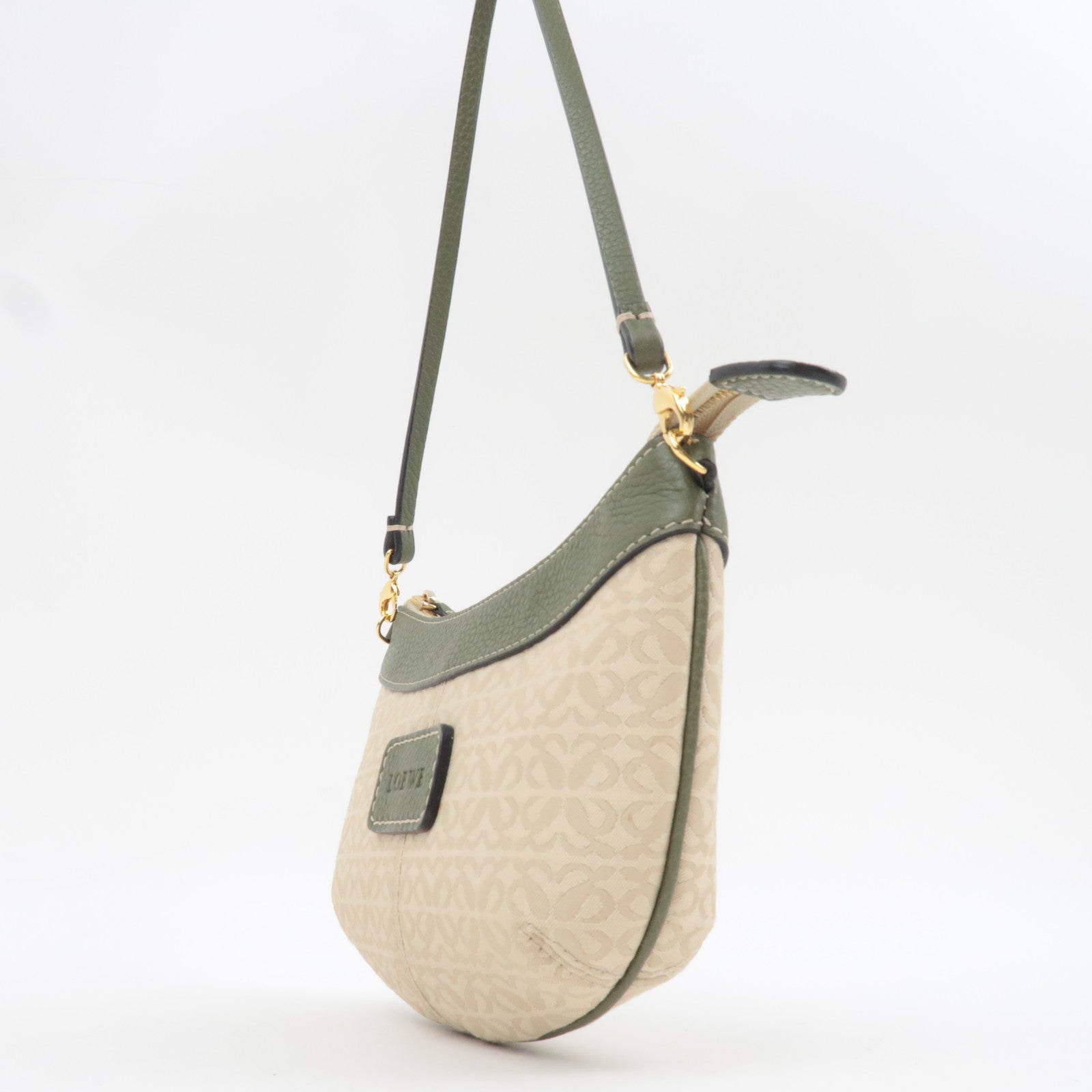 LOEWE Canvas Leather Small Shoulder Bag Beige Khaki
