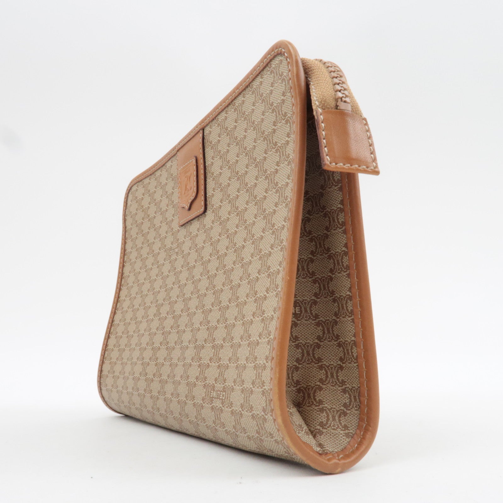 CELINE Macadam Clutch Bag PVC Leather Beige Brown