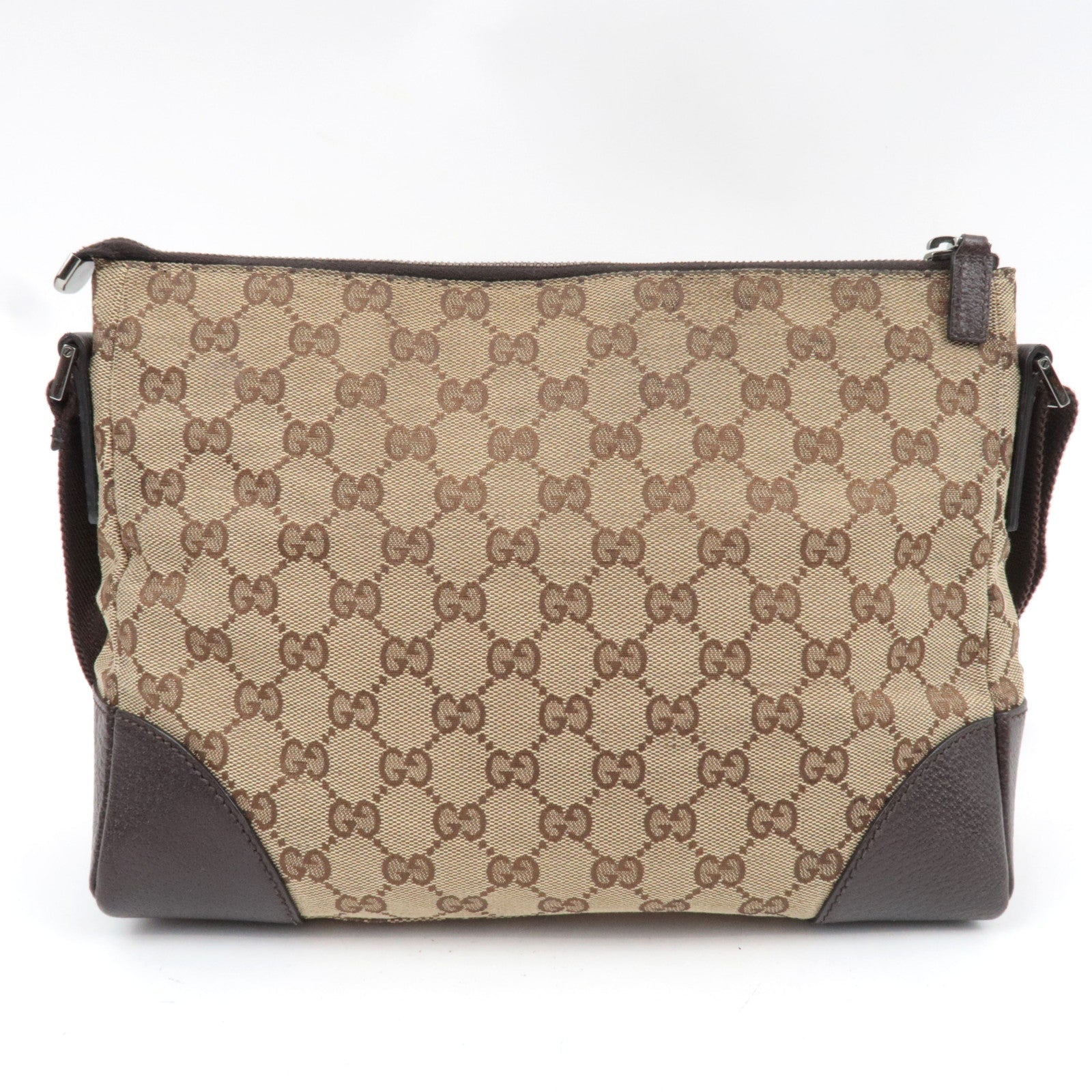 GUCCI Shoulder Bag GG Canvas Leather Beige Brown 114273